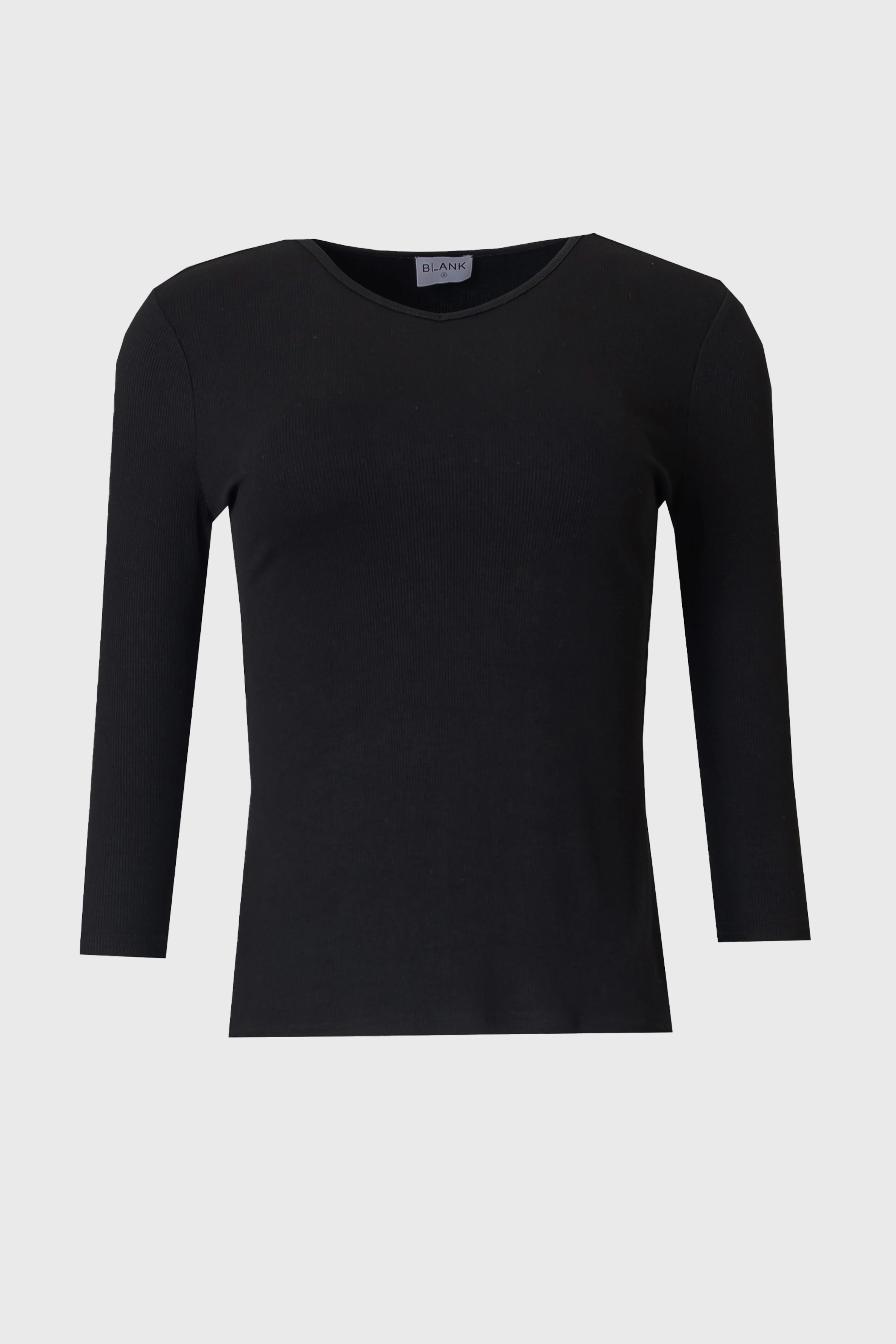 Black Ribbed Round Neck 3/4 Sleeve T-Shirt - Image 6
