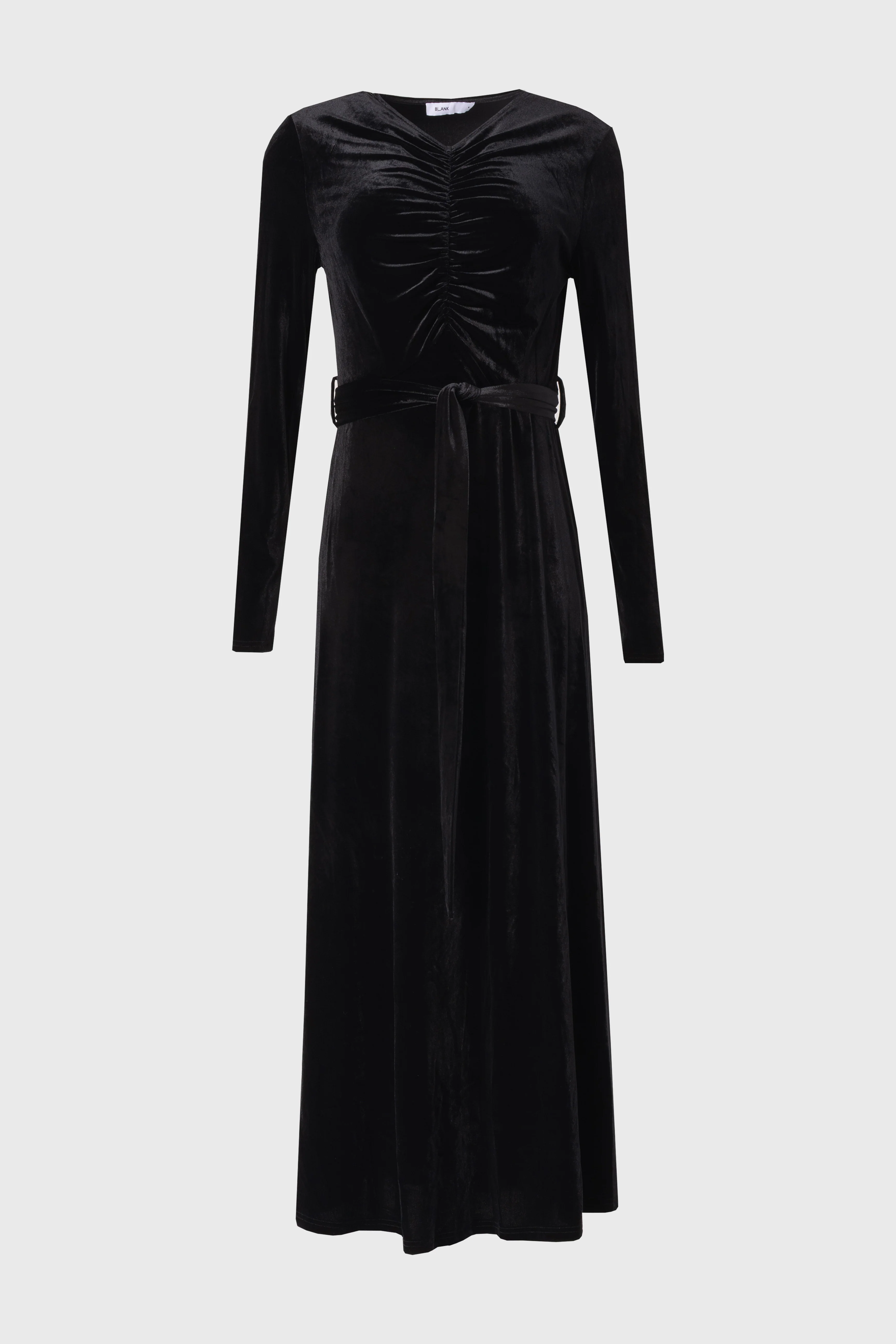 Black Ruched Velour Maxi Dress - Image 6