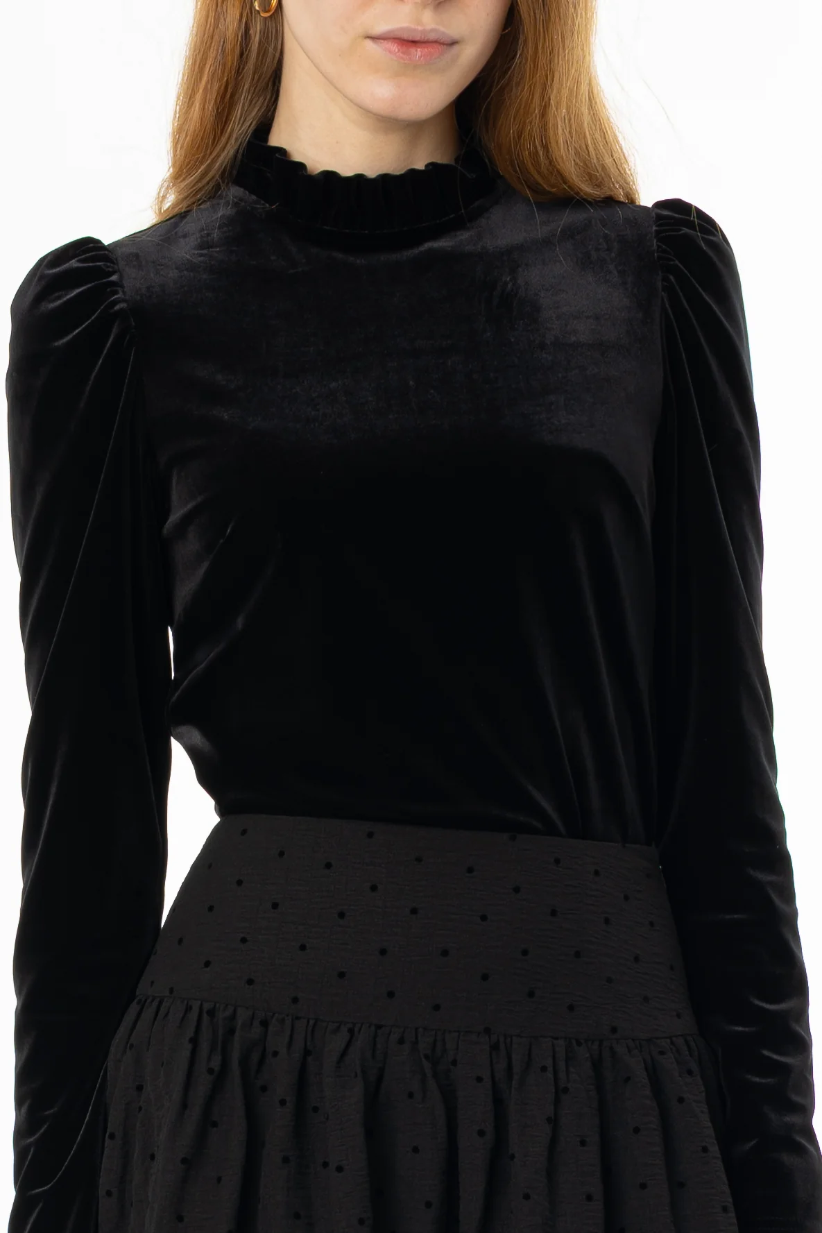 Black Ruffle Collar Velvet Top - Image 2