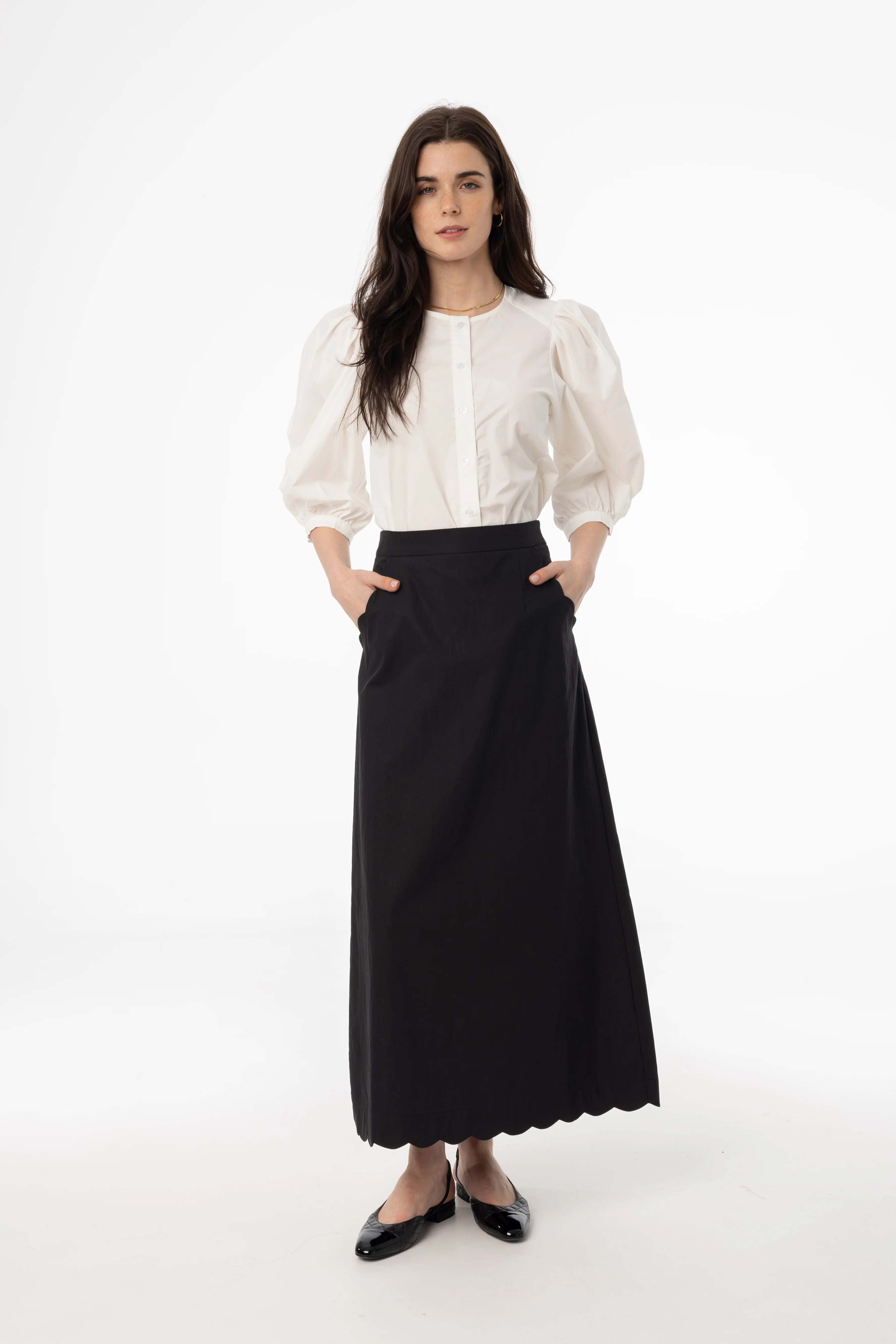 Black Scalloped Maxi Skirt - Image 4