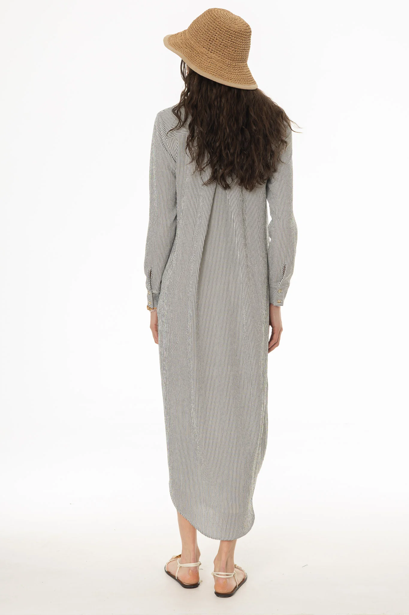 Black Seersucker Striped Maxi Shirt Dress - Image 4