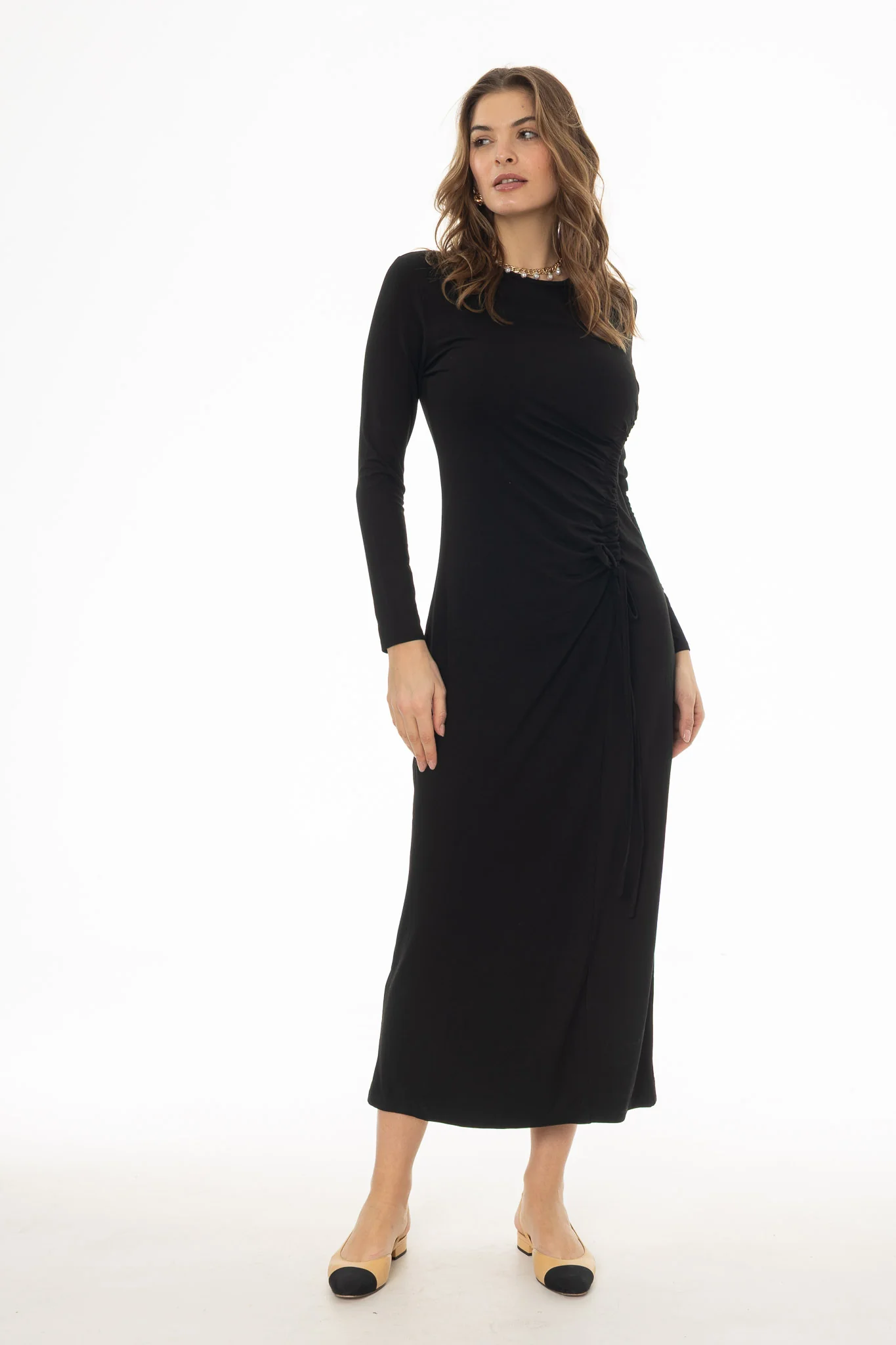 Black Side Ruched Maxi Dress - Image 5