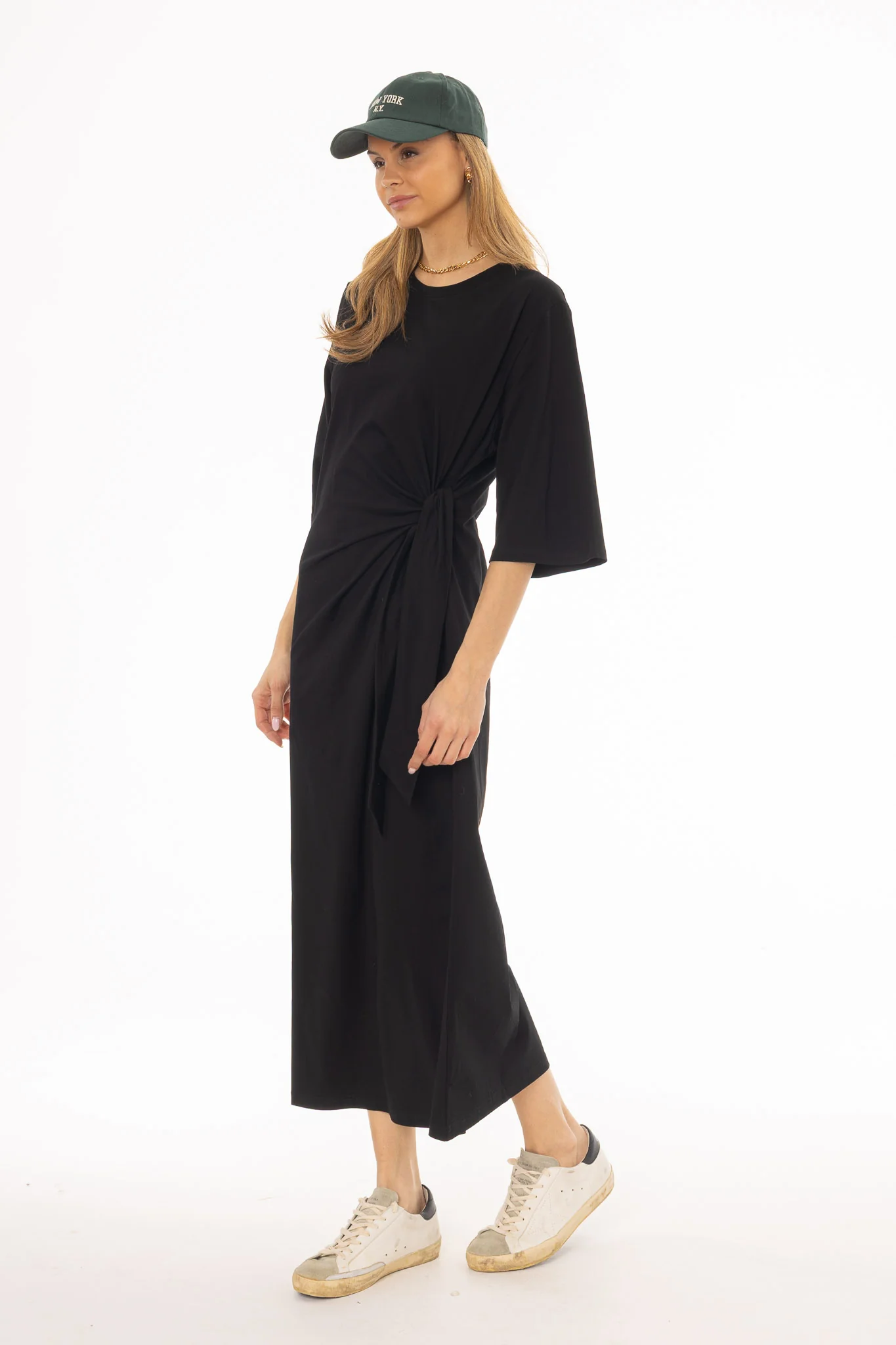 Black Side Tie T-Shirt Maxi Dress - Image 4