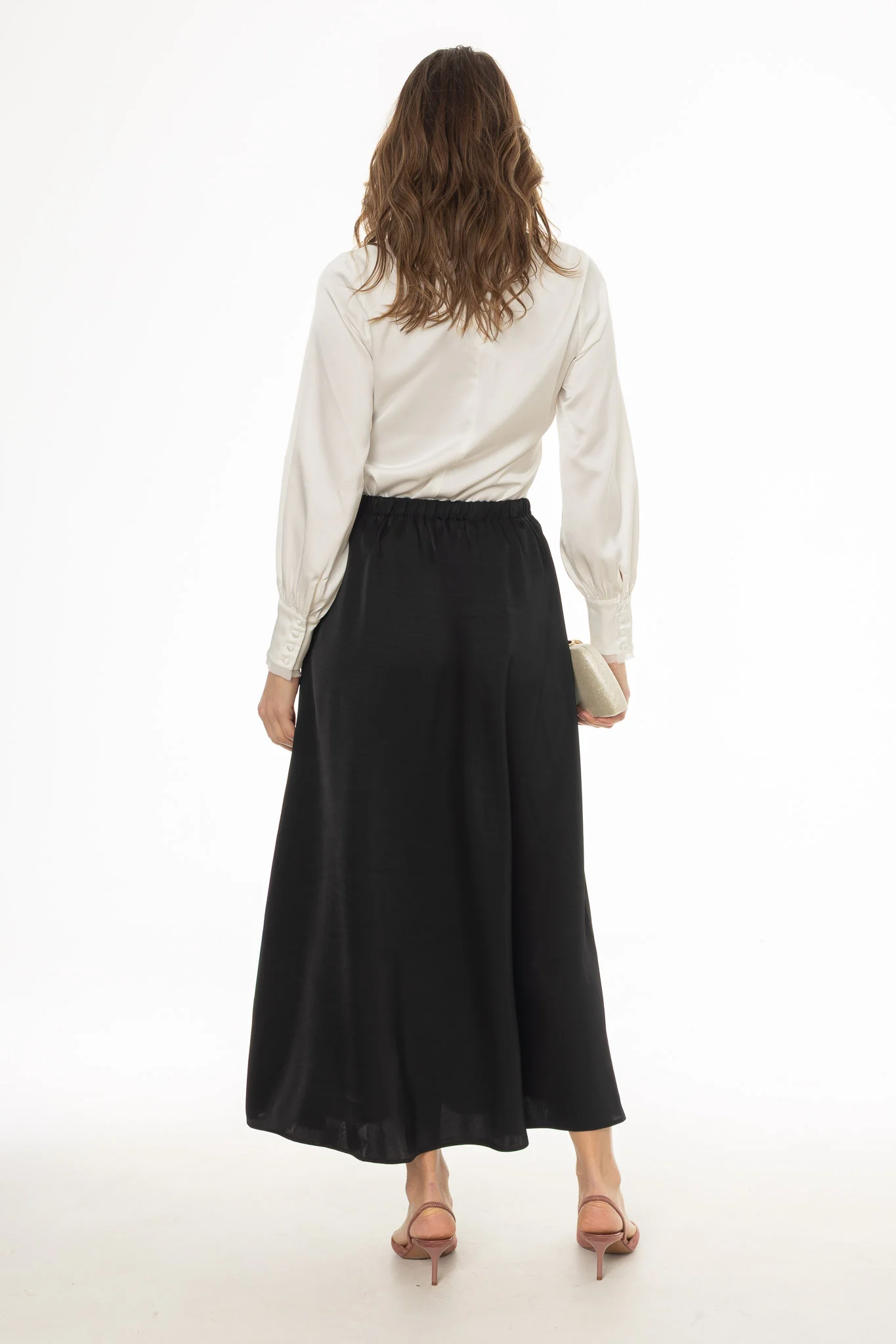 Black Silk Feel Flare Maxi Skirt - Image 3