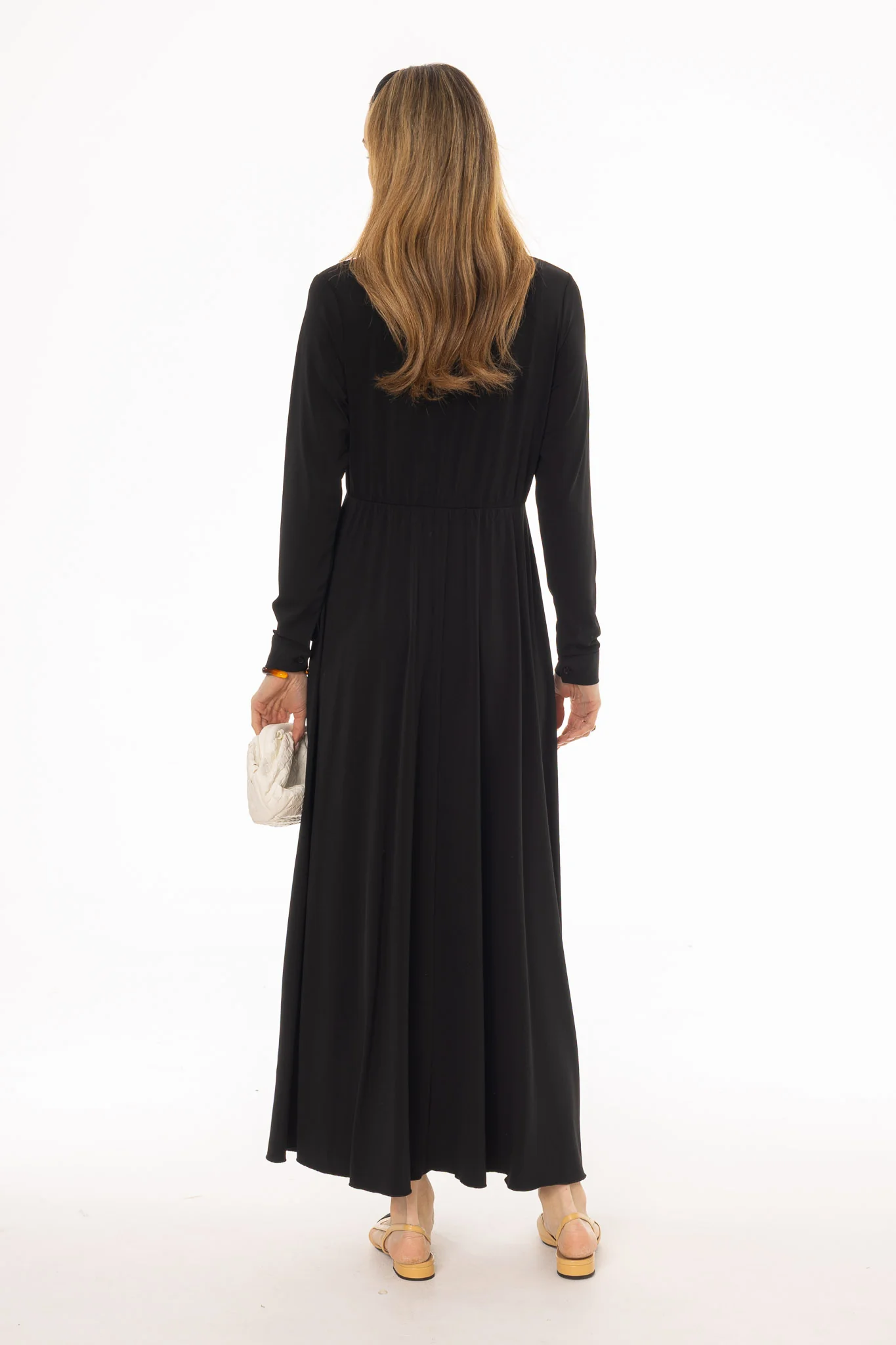 Black Slinky Button Tie Maxi Dress - Image 4