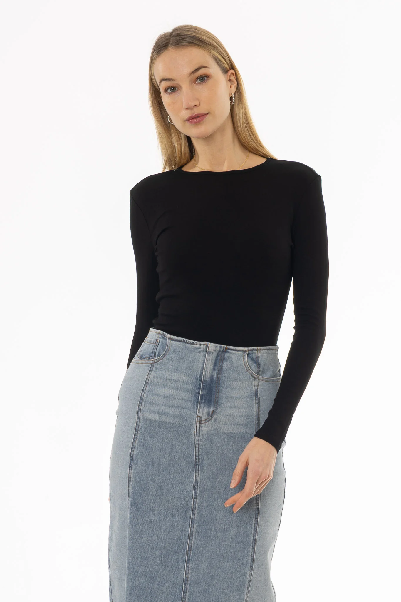 Black Solid Long Sleeve T-Shirt - Image 5