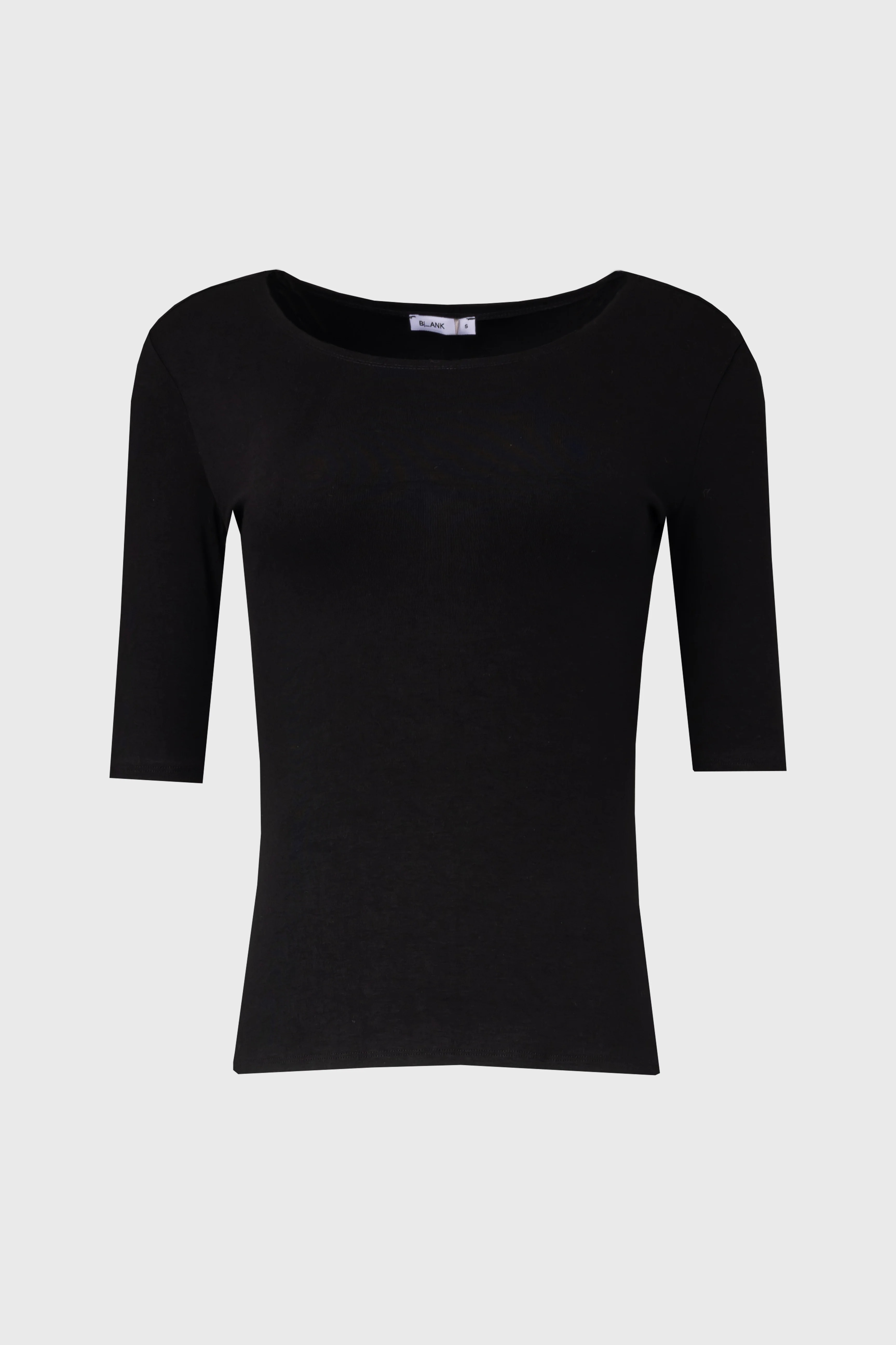 Black Solid Midi Sleeve Wider Neck Tee - Image 6