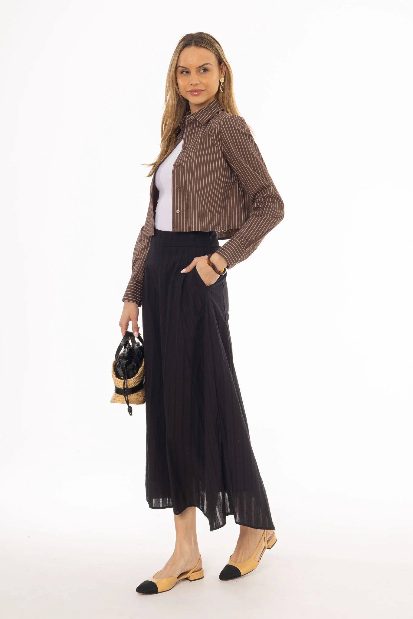 Black Striped Maxi Skirt - Image 3