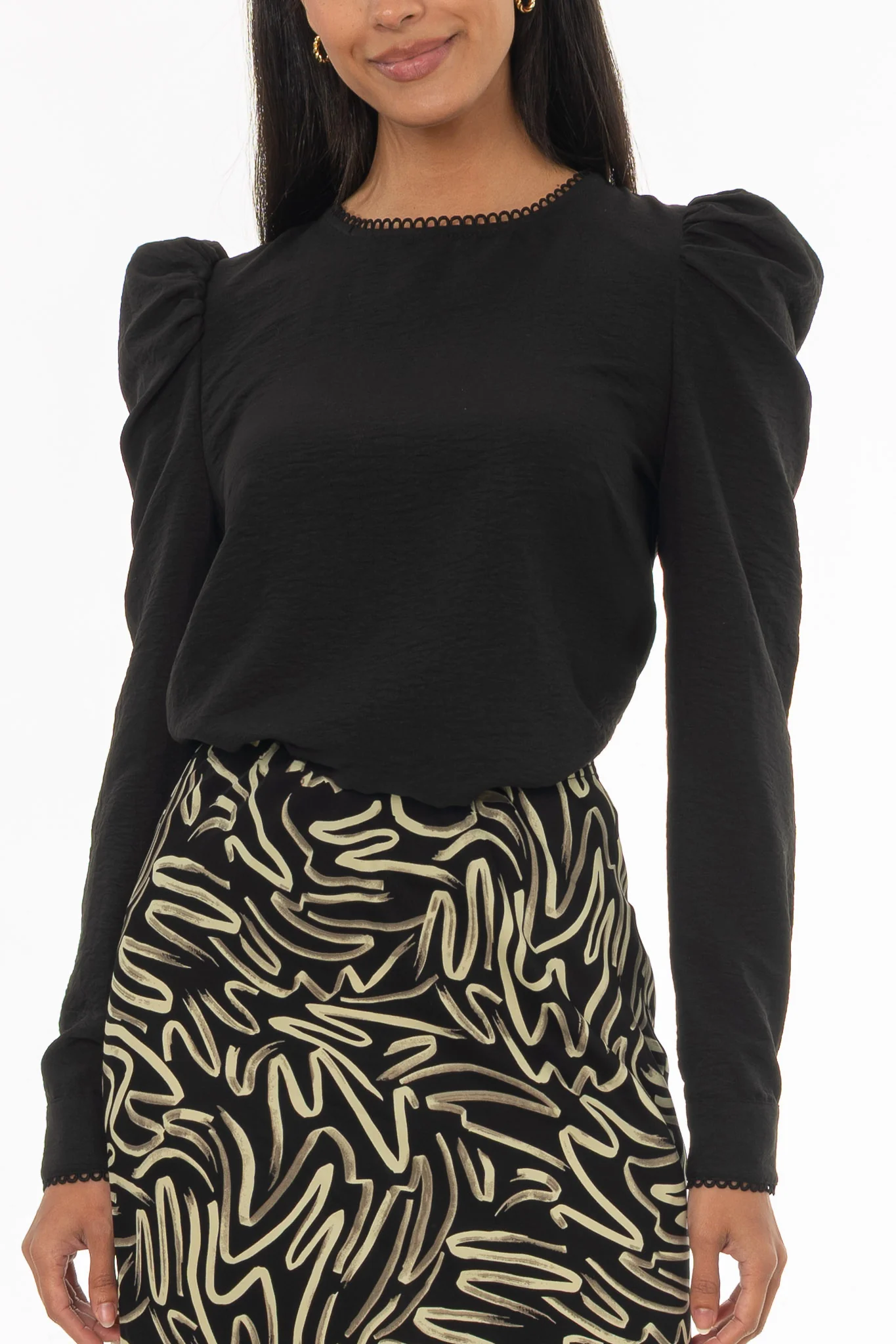 Black Trim Detail Blouse - Image 2