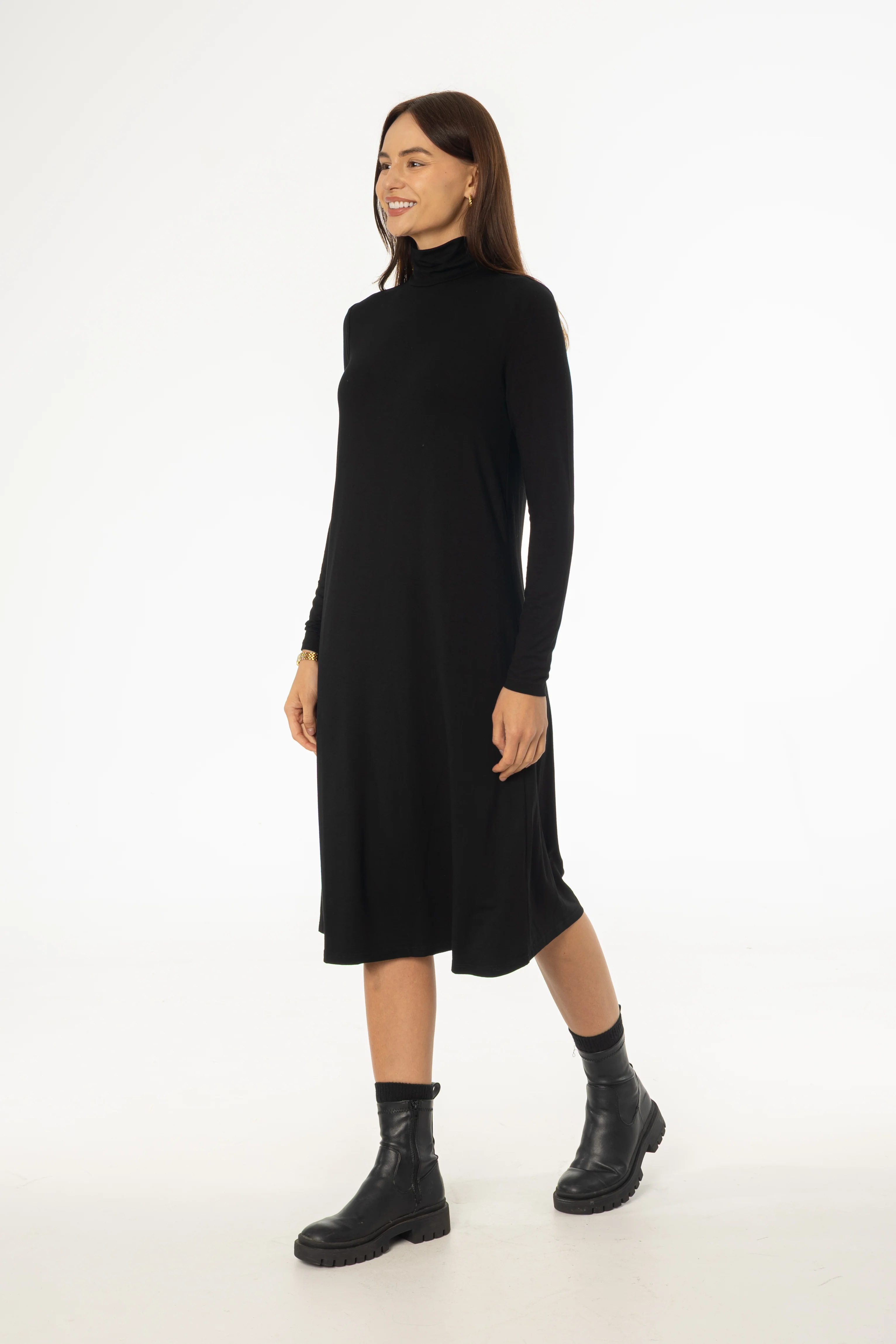 Black Turtleneck Swing Dress - Image 3