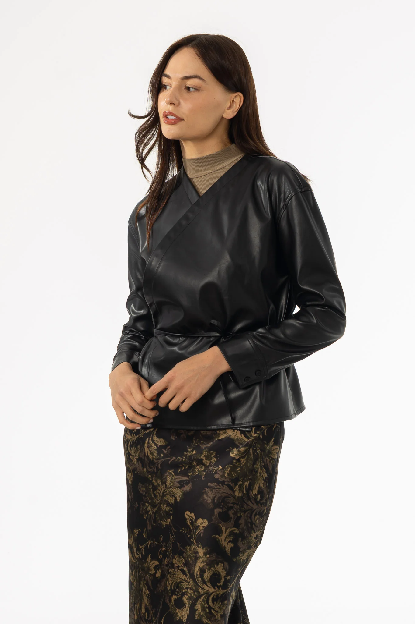 Black Vegan Leather Wrap Top - Image 2