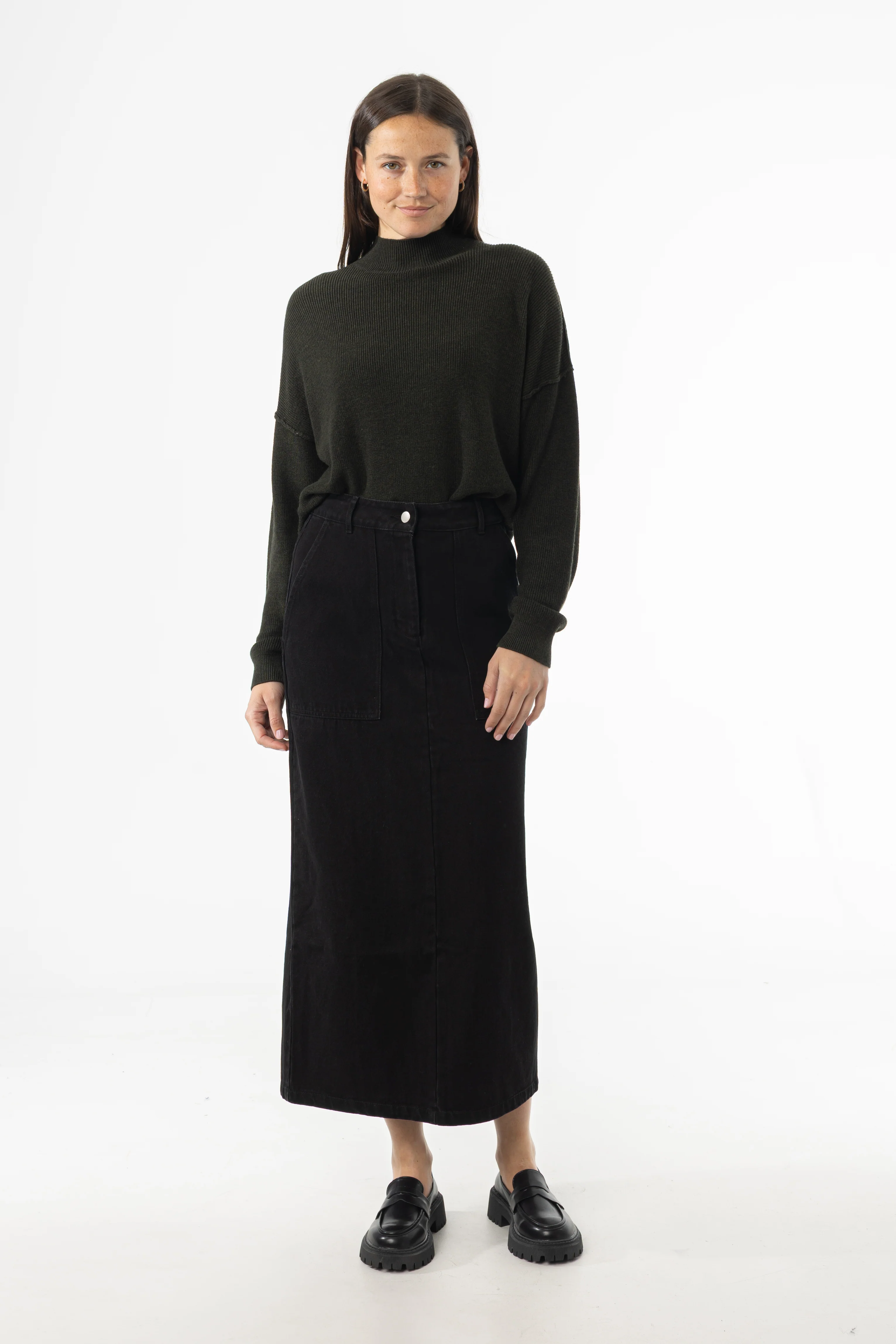 Black Exposed Pocket Denim Skirt