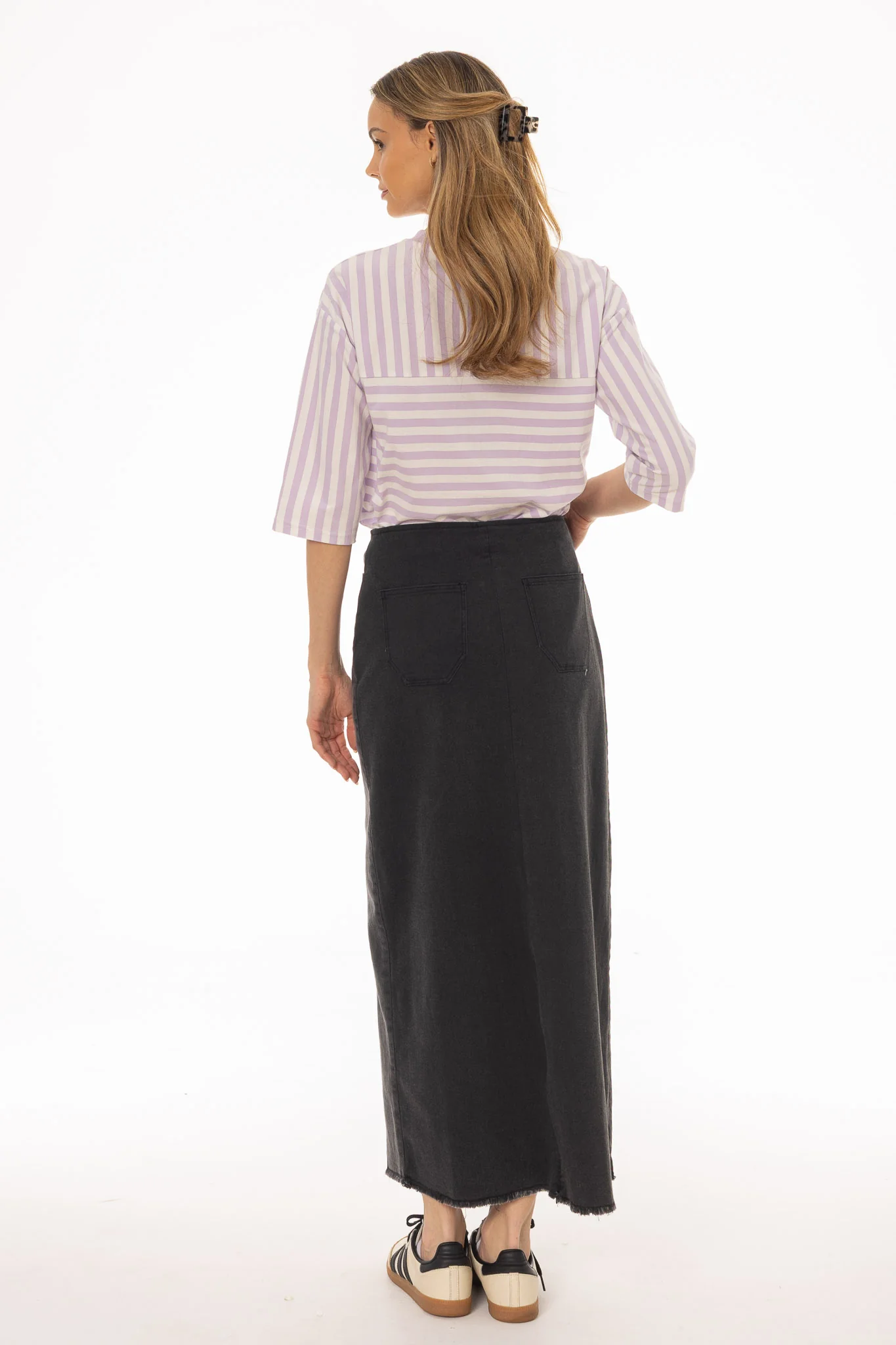 Black Wash Two Tone Denim Maxi Skirt - Image 3