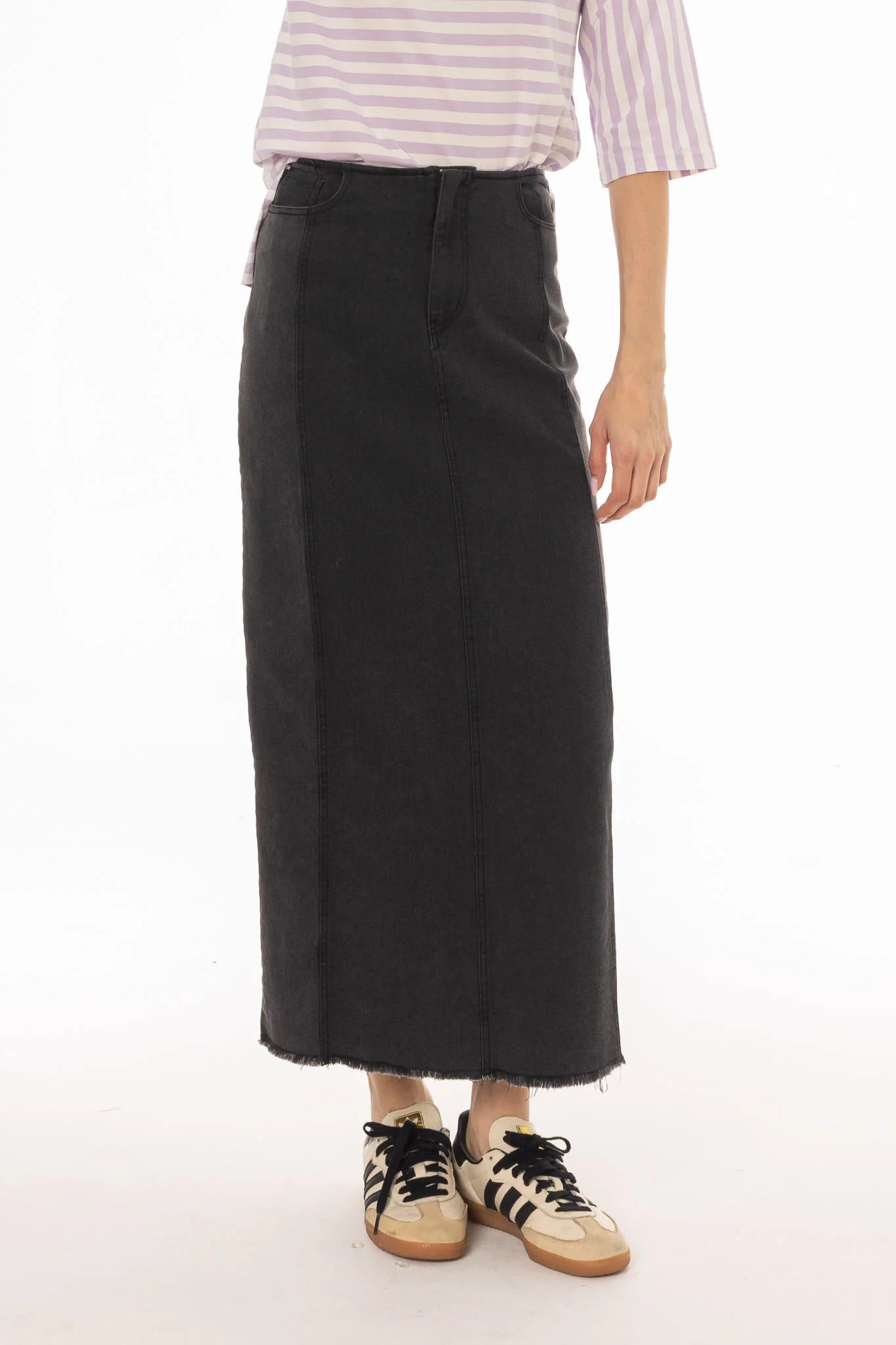 Black Wash Two Tone Denim Maxi Skirt - Image 4