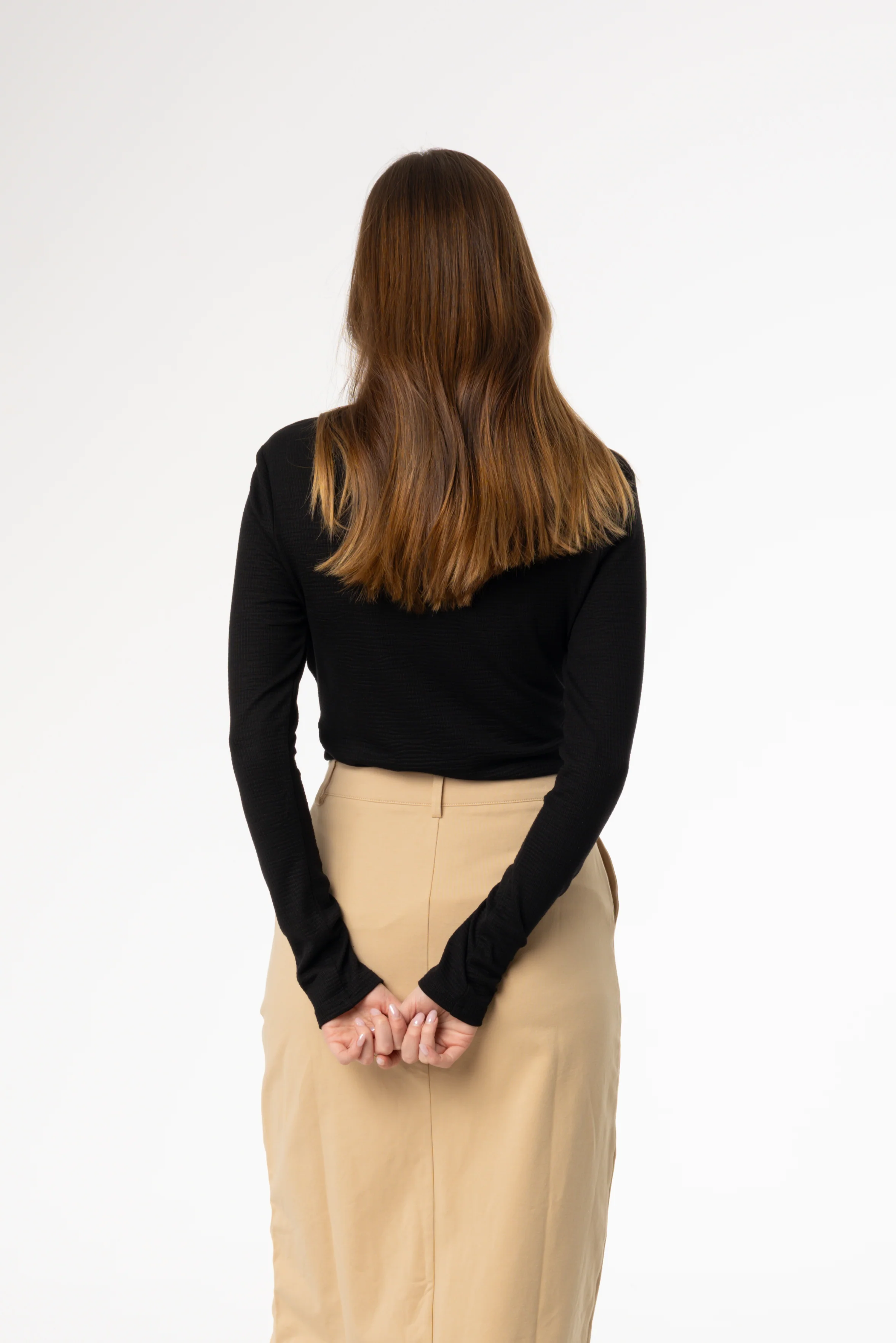 Black Waved Round Neck Long Sleeve T Shirt - Image 3