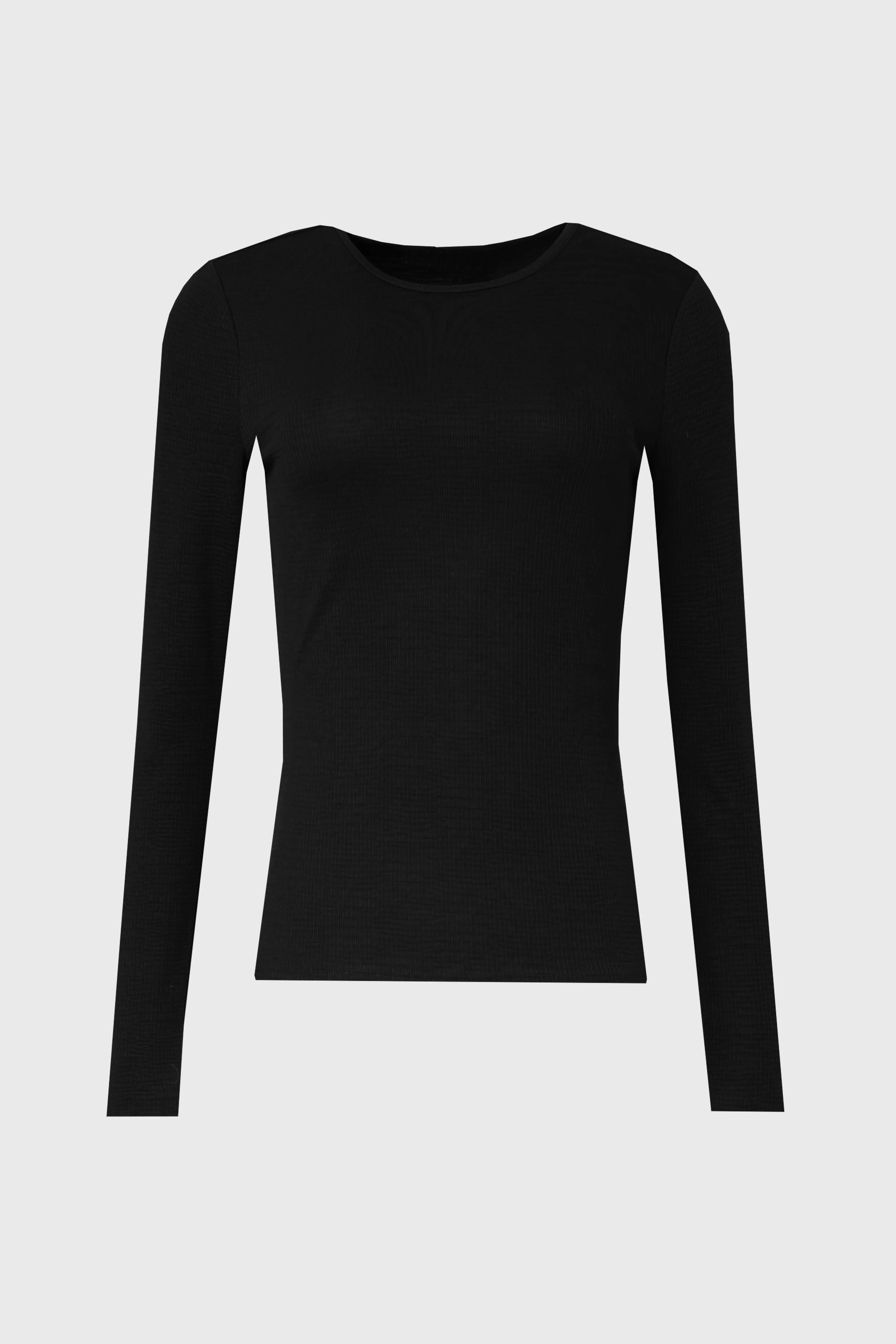 Black Waved Round Neck Long Sleeve T Shirt - Image 5