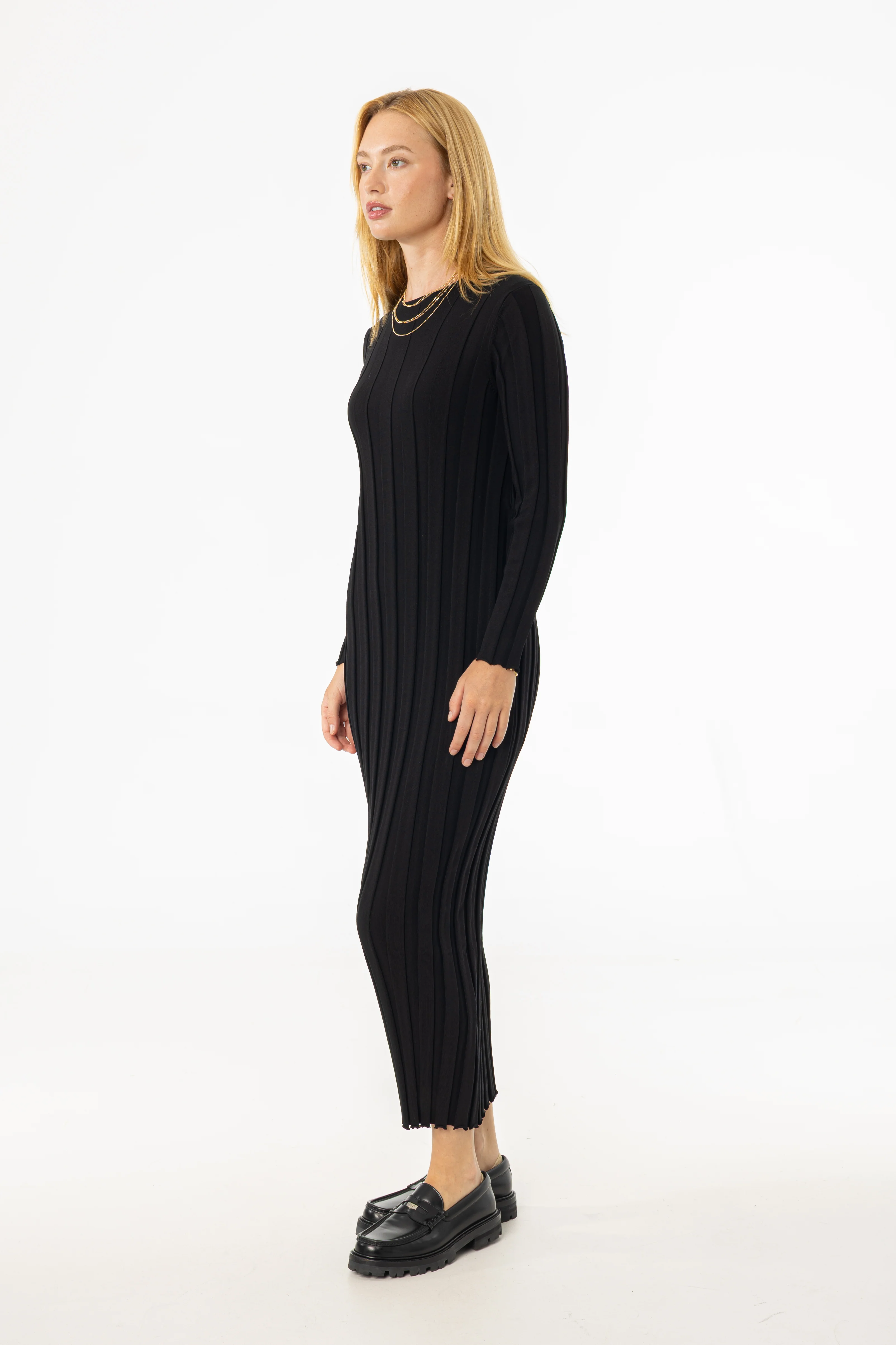 Black Wide Ribbed Maxi Dress - Image 3