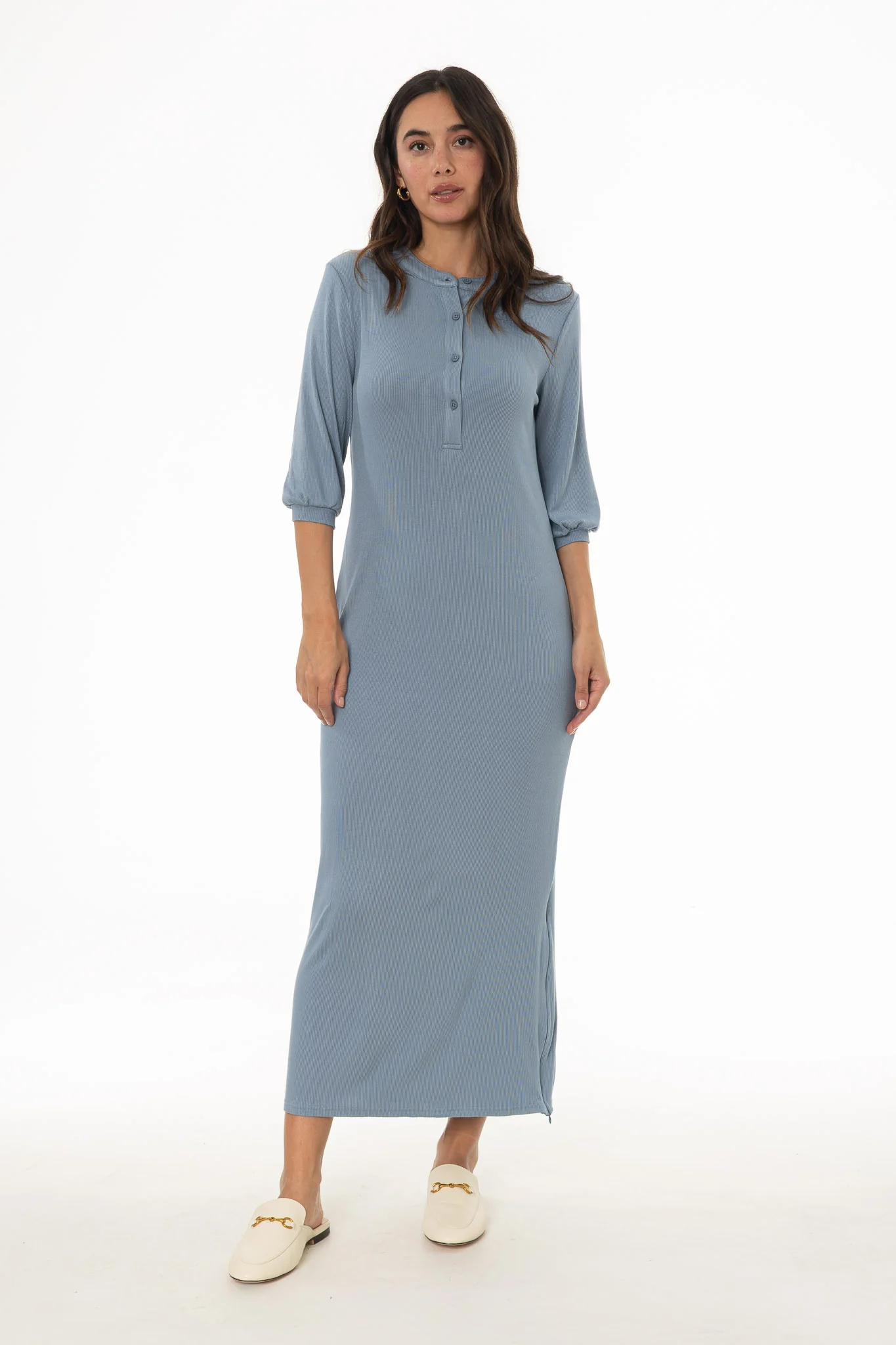 Blue 3/4 Sleeve Maxi Dress - Image 5
