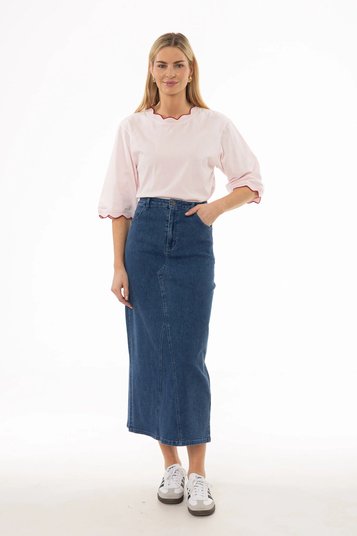 Blue Basic Detail Denim Skirt