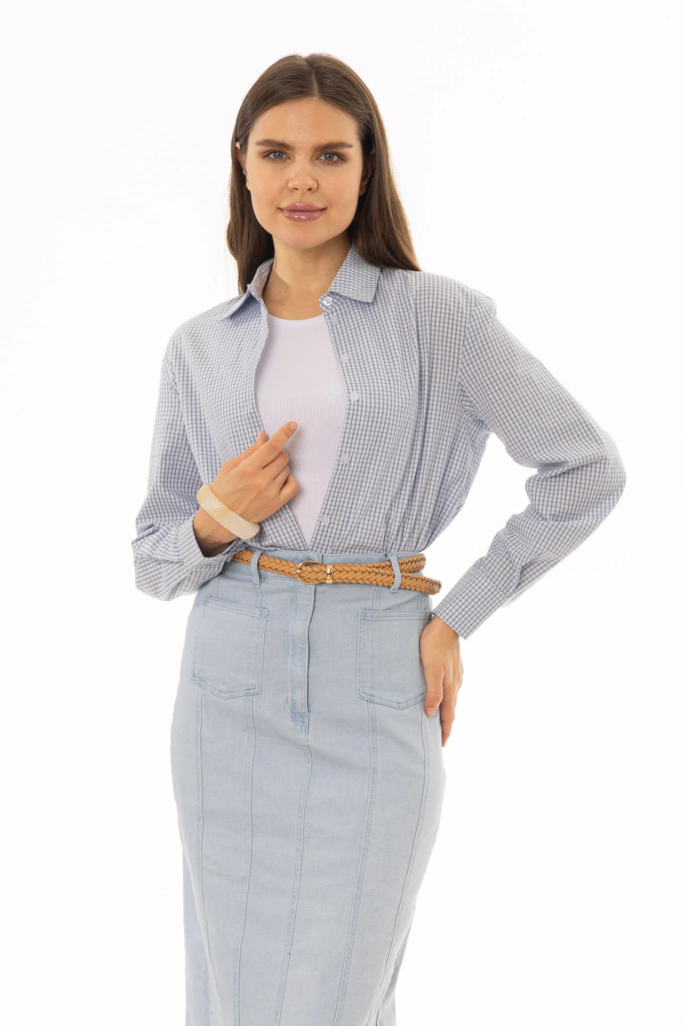 Blue Check Printed Blouse - Image 5