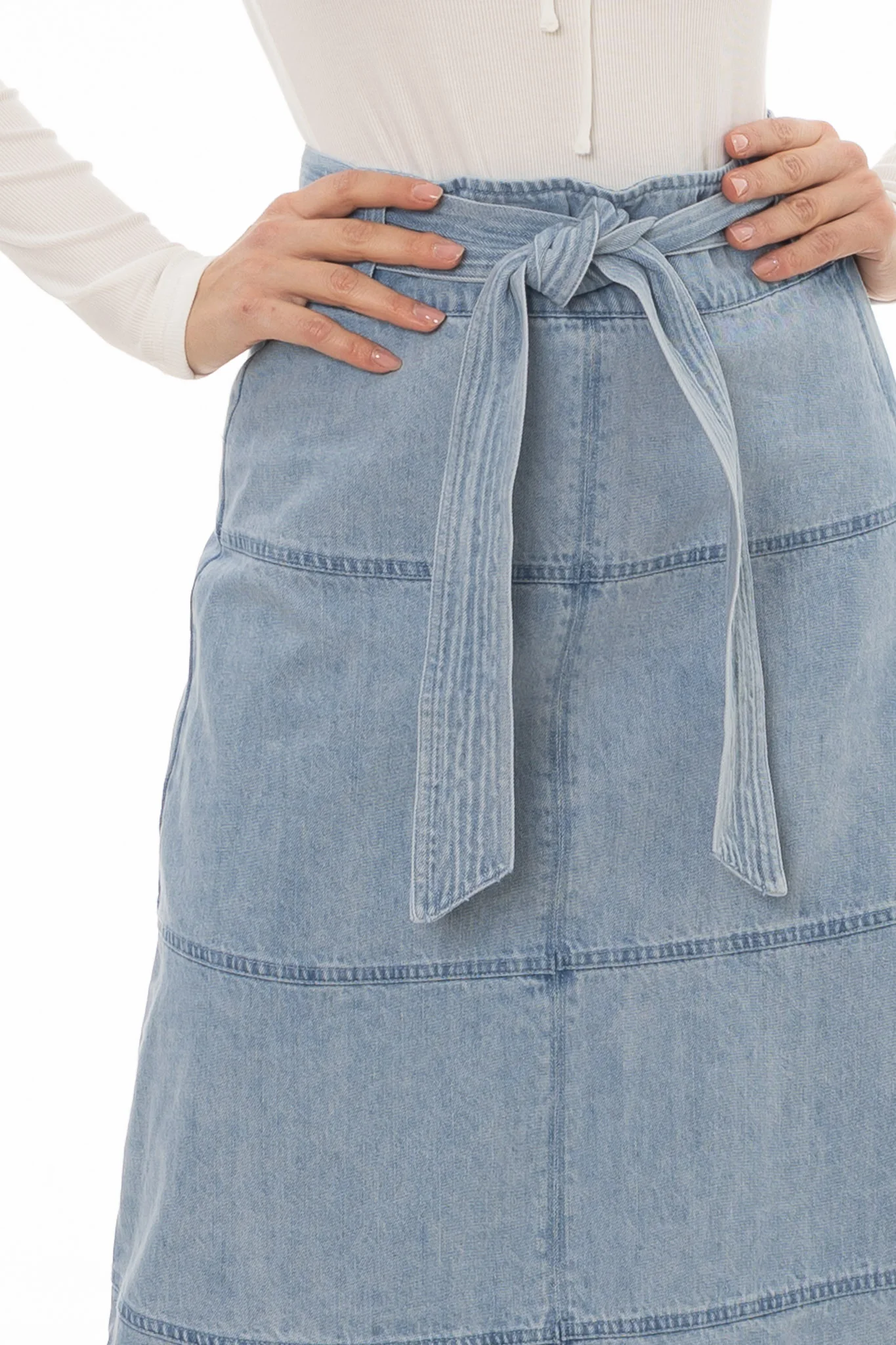 Blue Denim Belted A-Line Maxi Skirt - Image 2