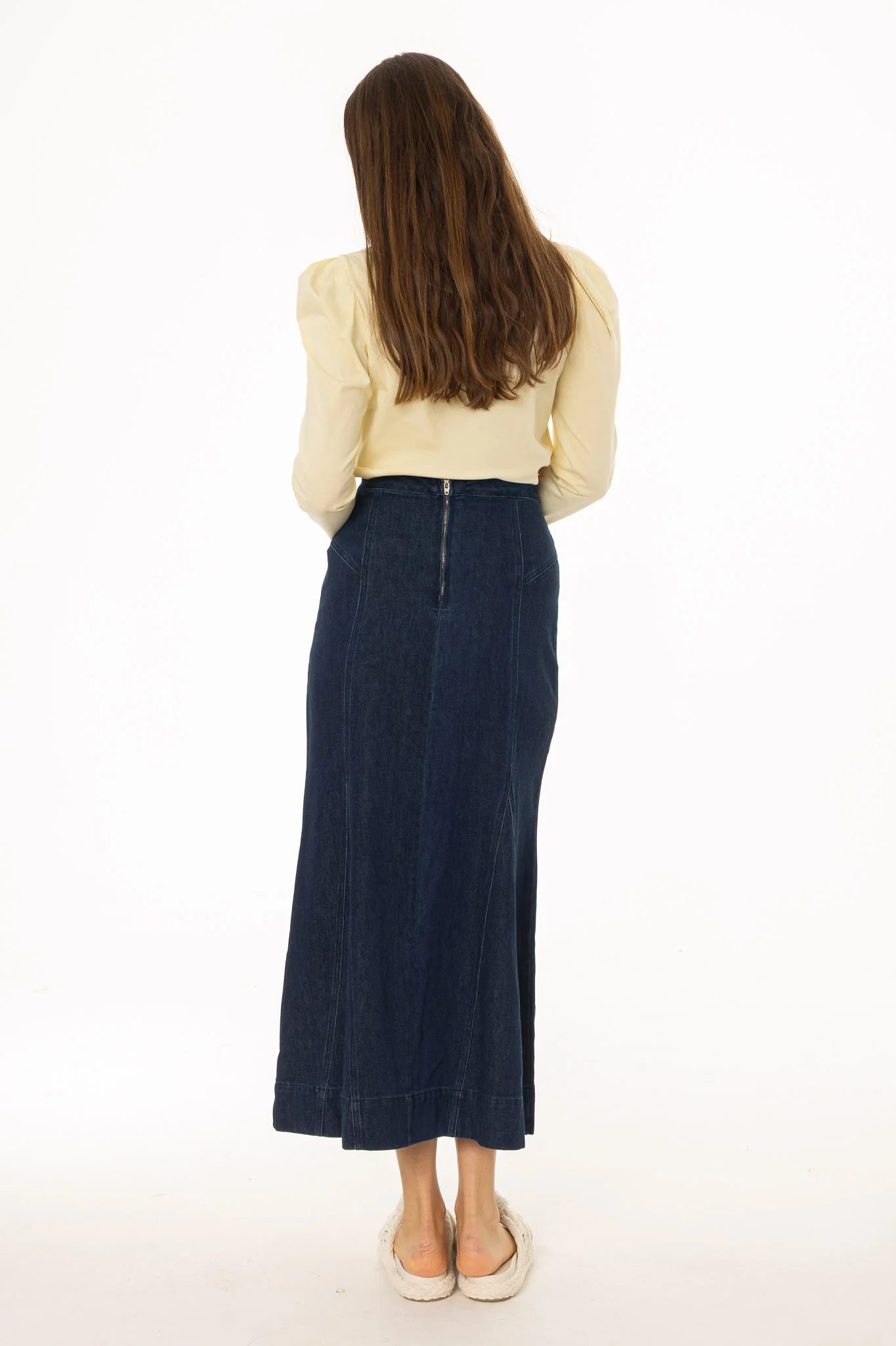 Blue Denim Godet Maxi Skirt - Image 3