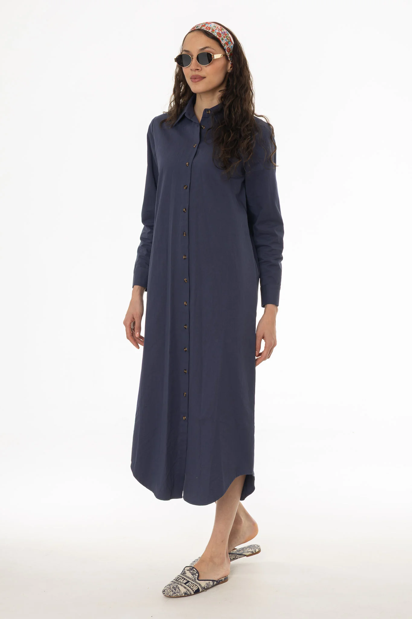 Blue Double Button Maxi Shirt Dress - Image 3