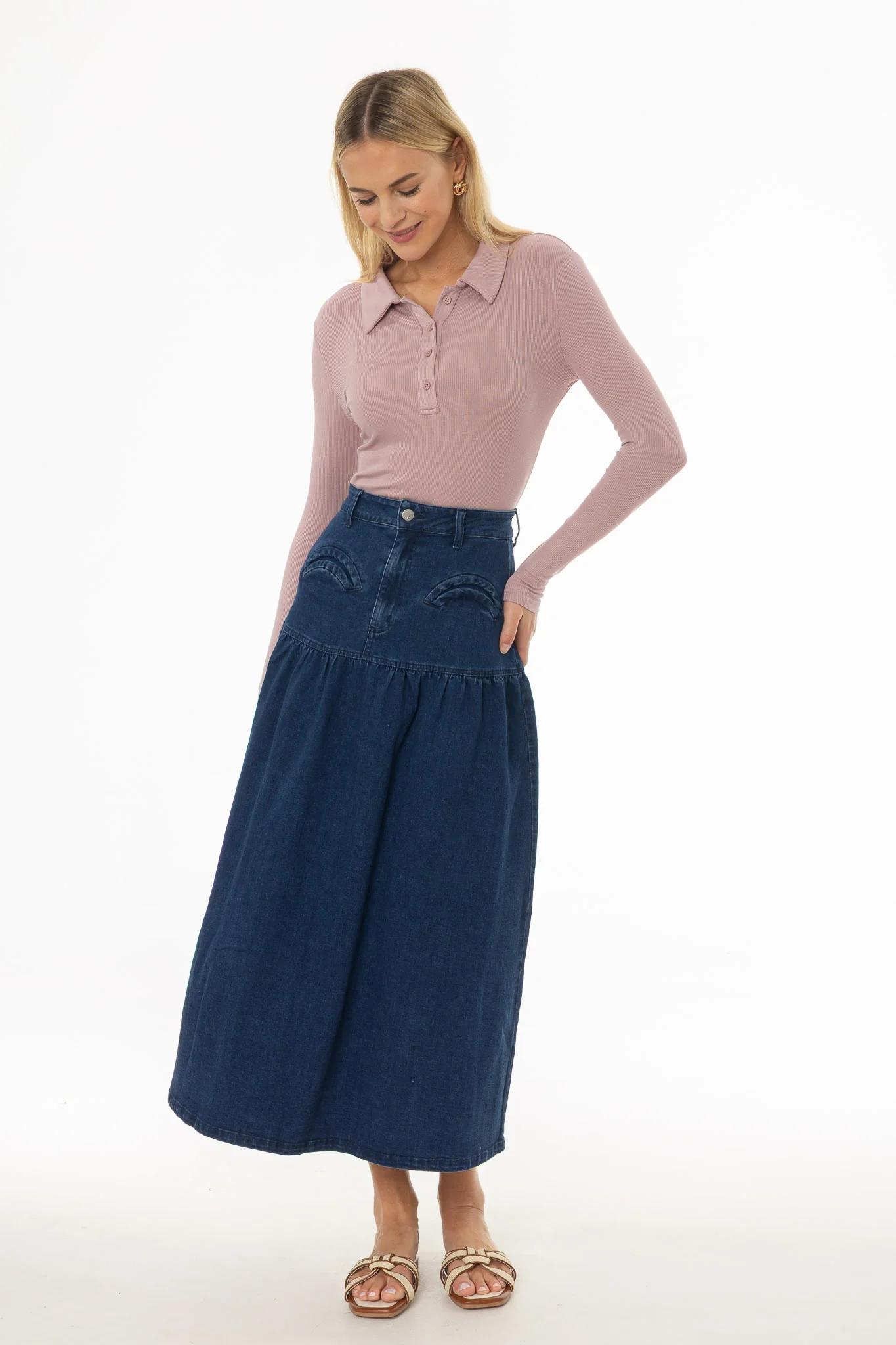 Blue Drop Waist Denim Skirt - Image 3