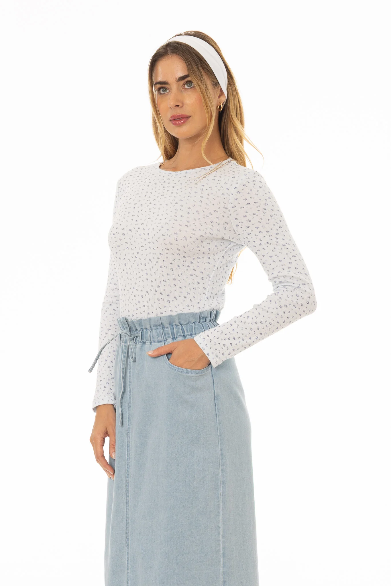 Blue Floral Printed Pointelle T-Shirt - Image 2