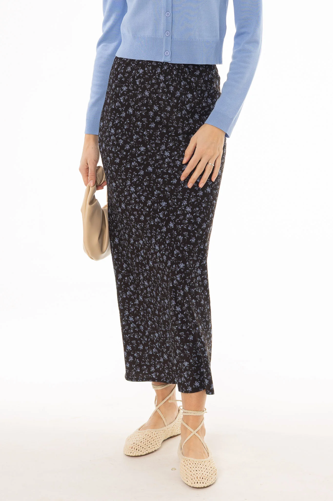Blue Floral Printed Slip Skirt - Image 2