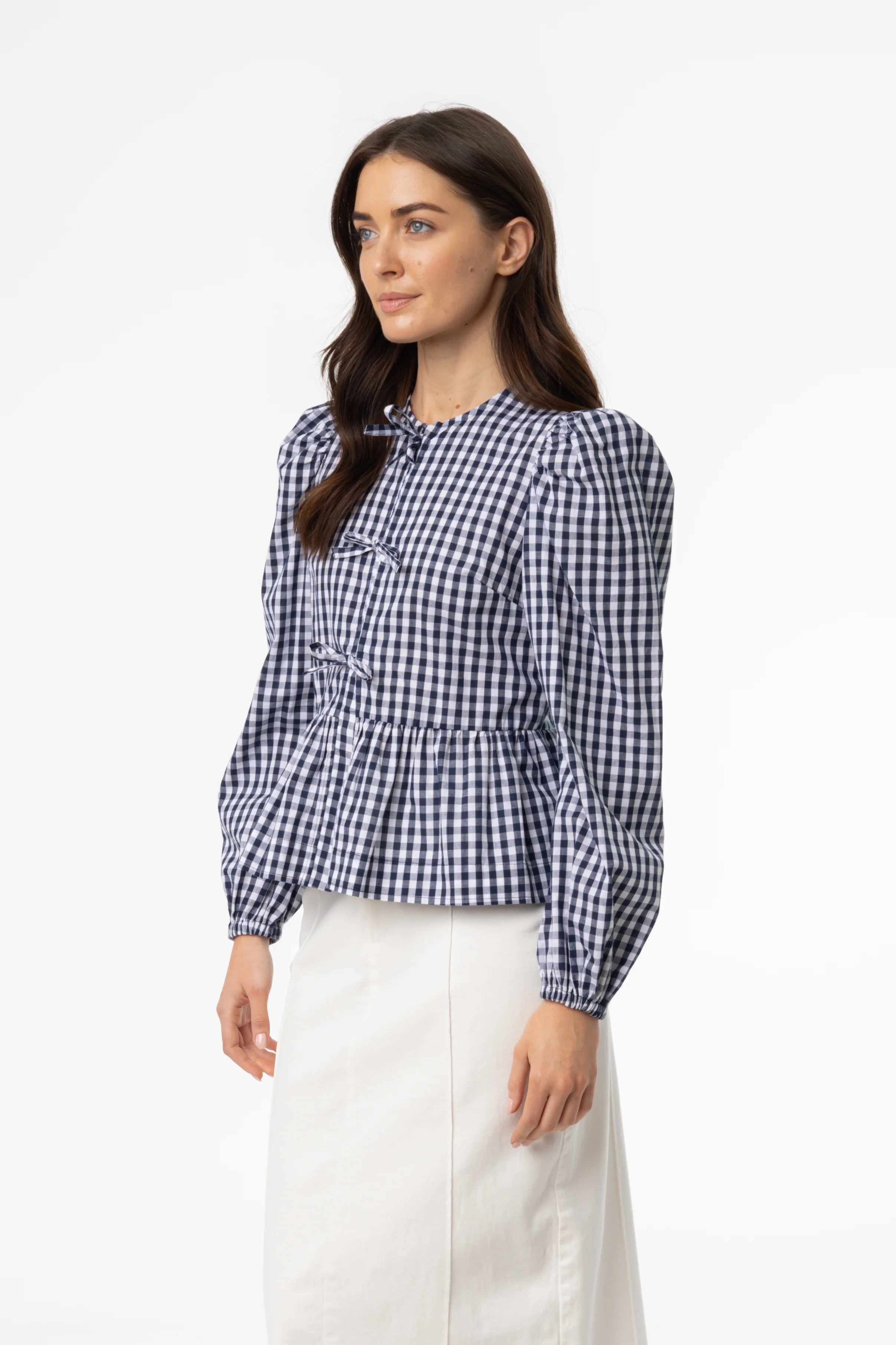 Blue Gingham Bow Blouse - Image 2