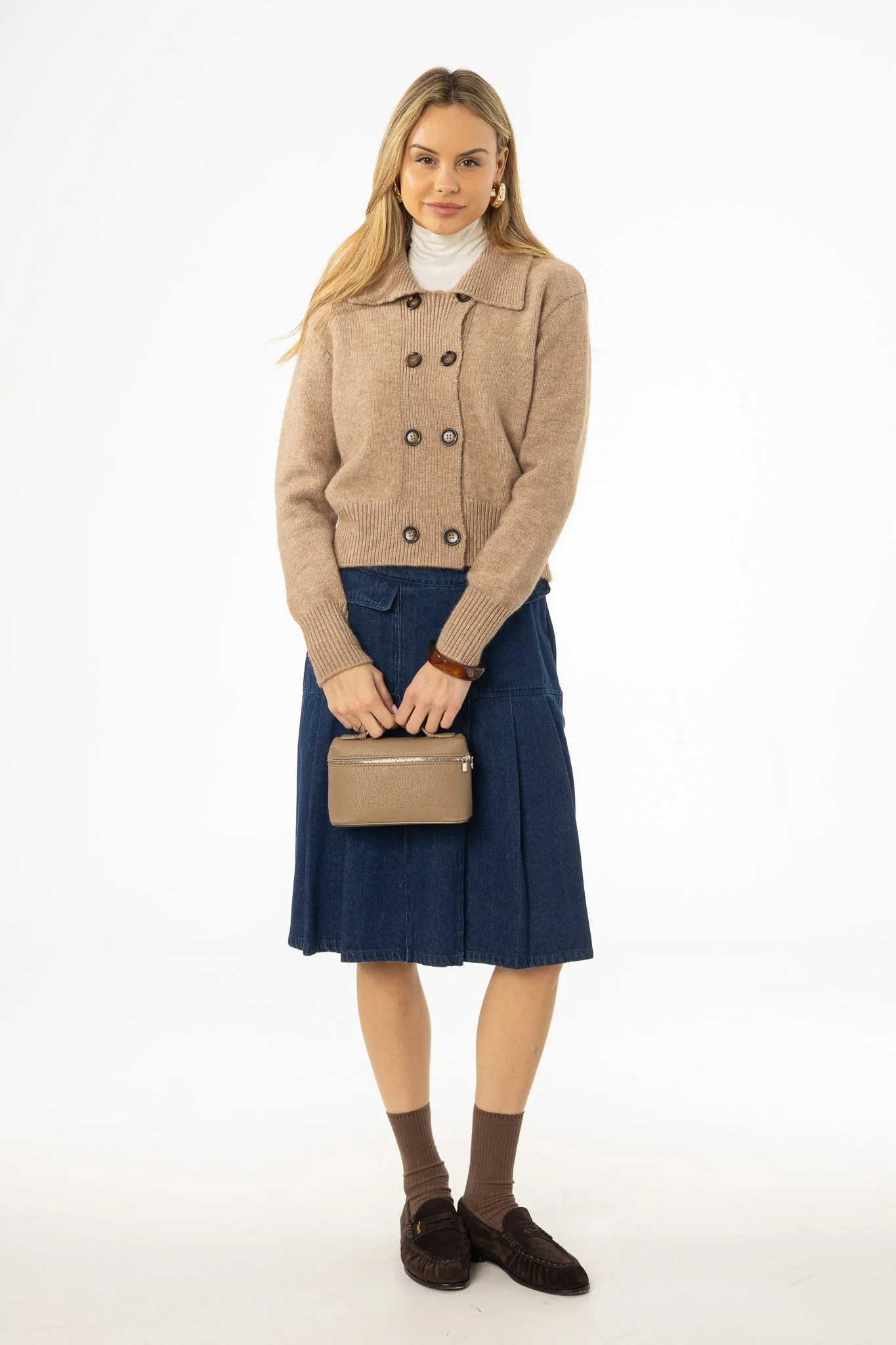Blue Half Pleat Cargo Denim Skirt - Image 5