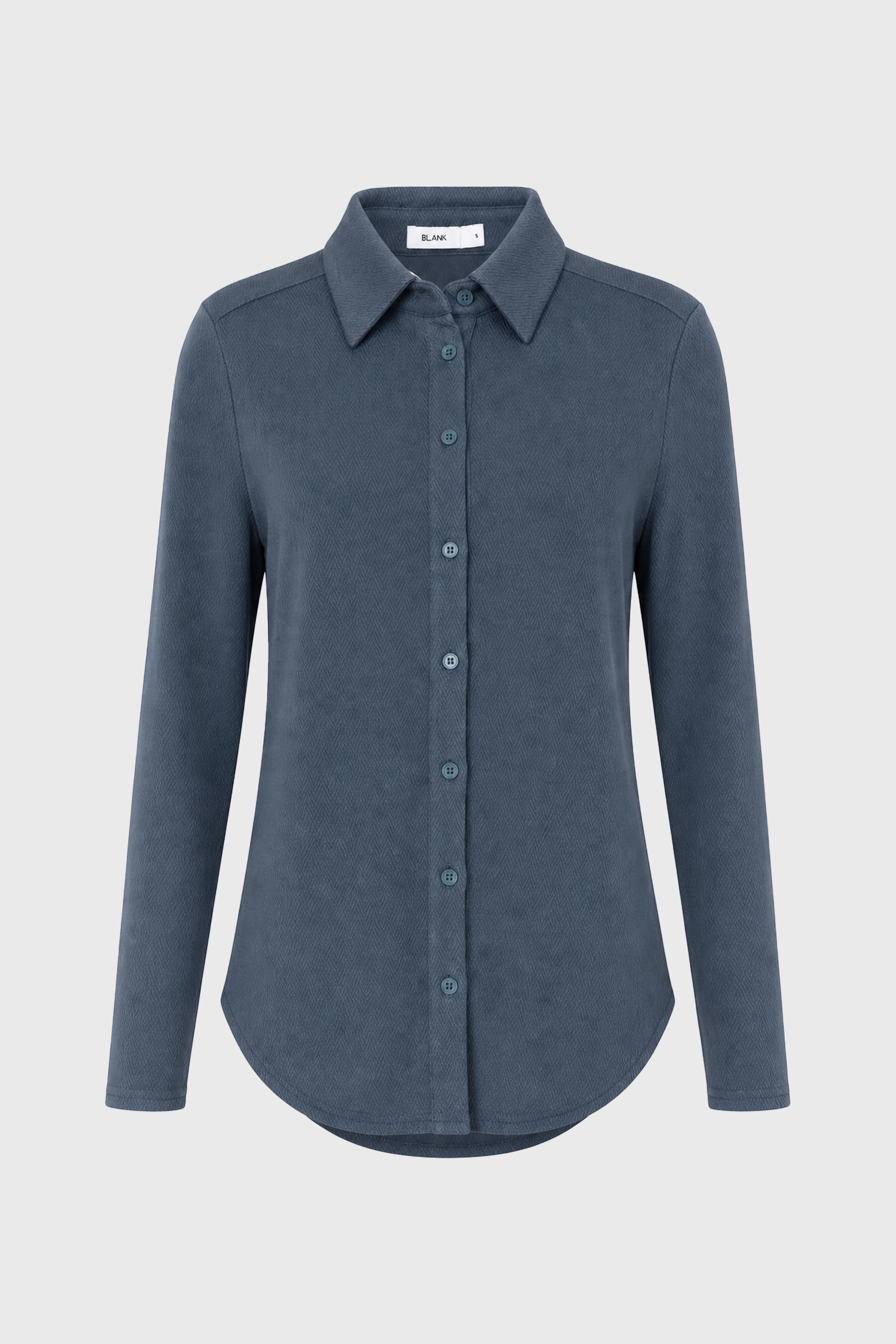 Blue Herringbone Textured Shirt - Image 6