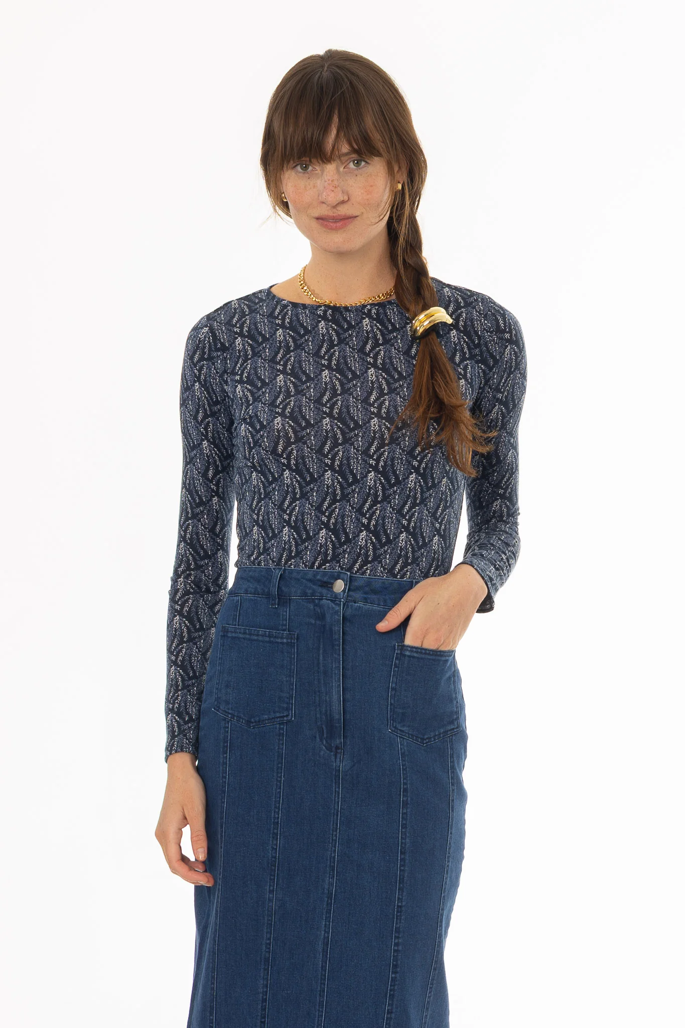 Blue Leaf Printed T-Shirt - Image 4