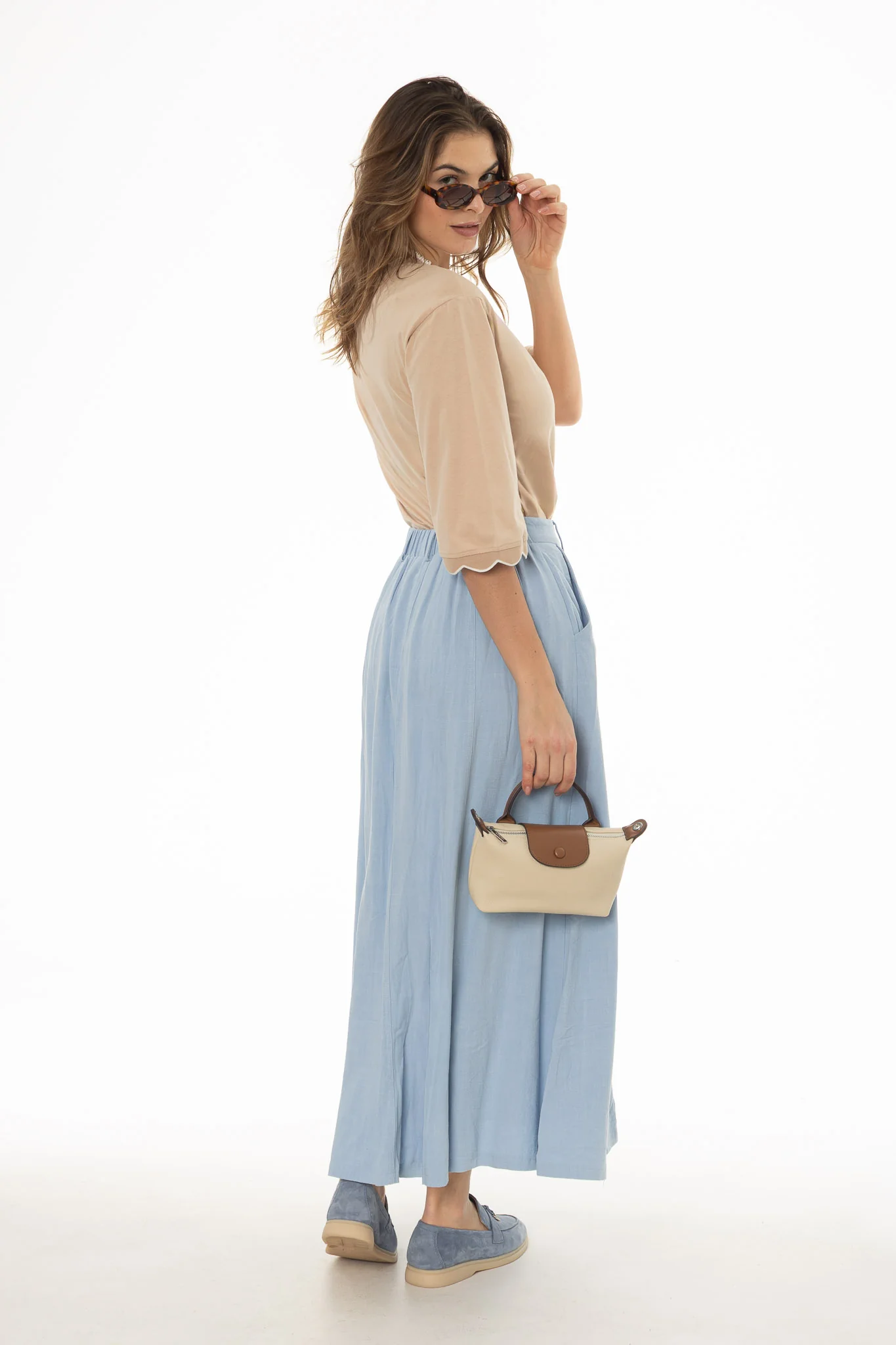Blue Paneled Linen Feel Maxi Skirt - Image 3