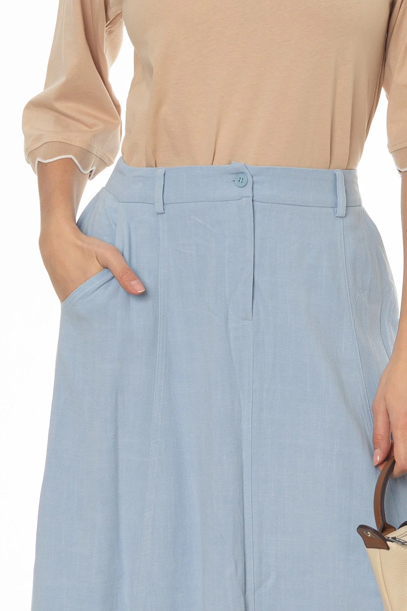 Blue Paneled Linen Feel Maxi Skirt - Image 4