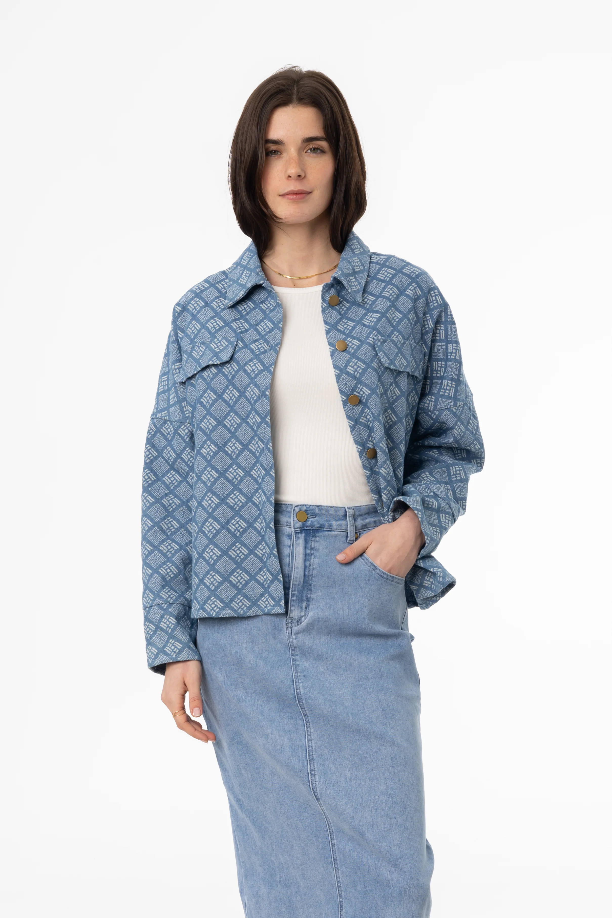 Blue Printed Denim Jacket