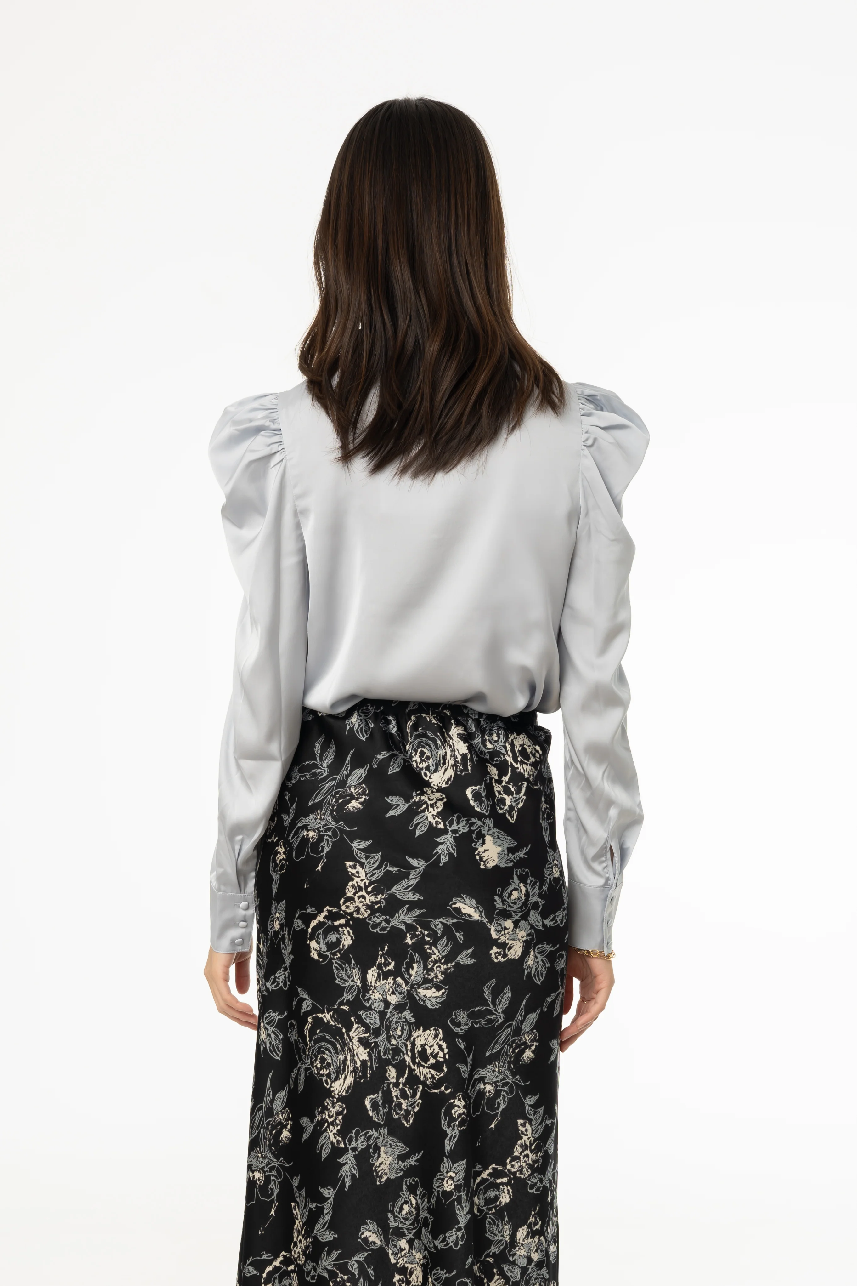Blue Puff Sleeve Silky Blouse - Image 3