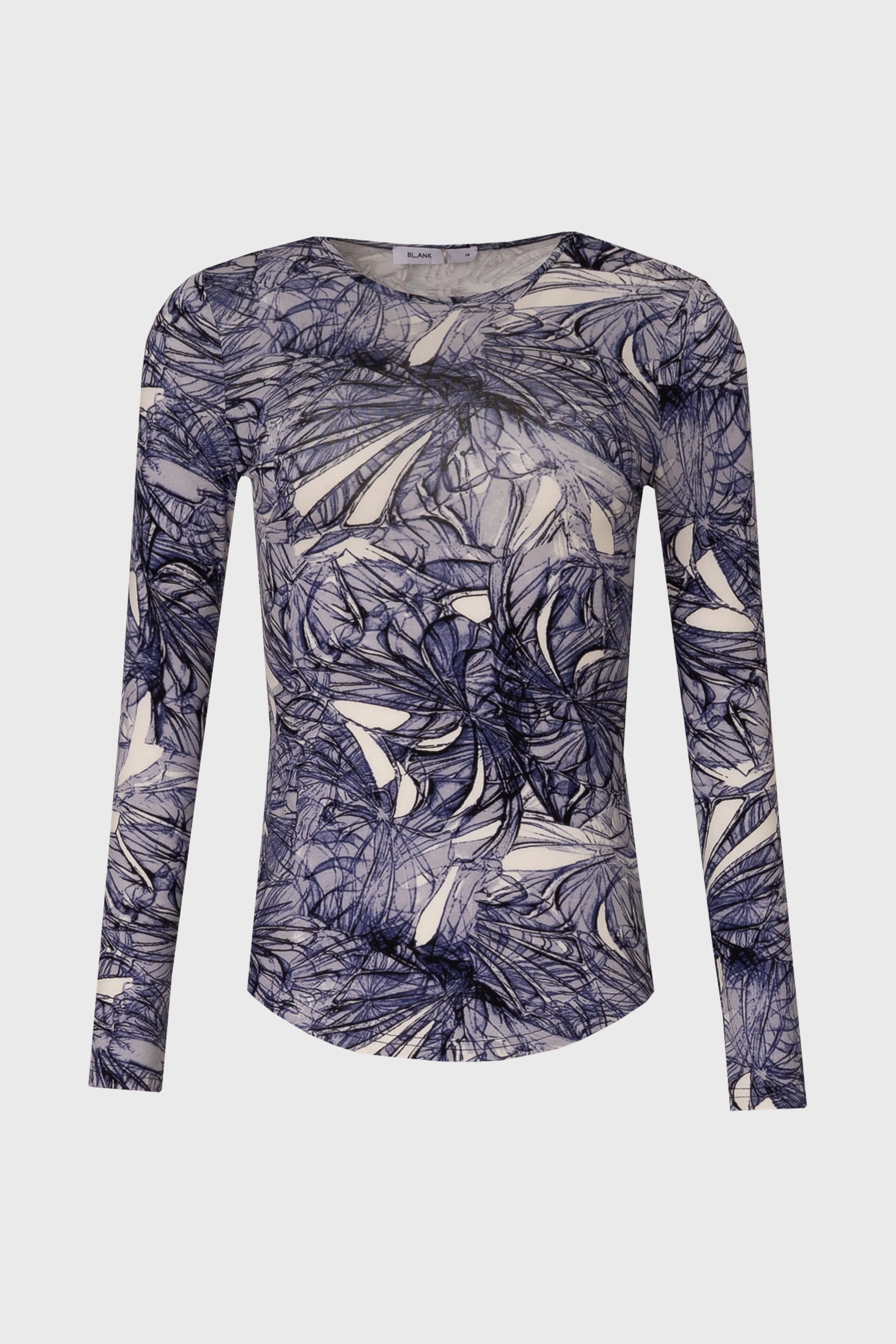 Blue Sketch Floral Round Neck T-Shirt - Image 6