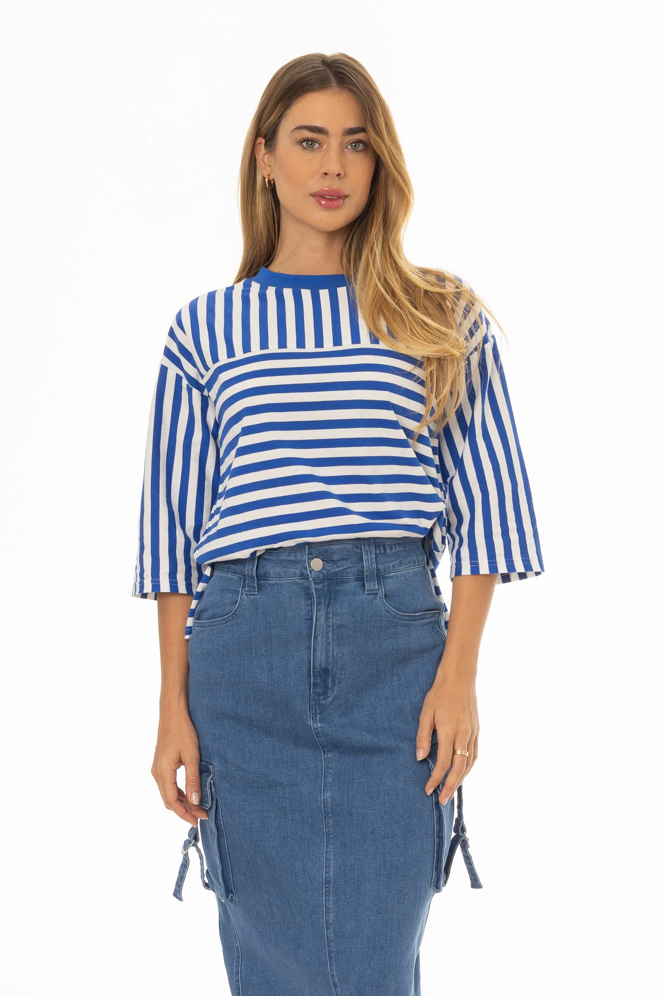 Blue Striped Contrast T-Shirt - Image 5