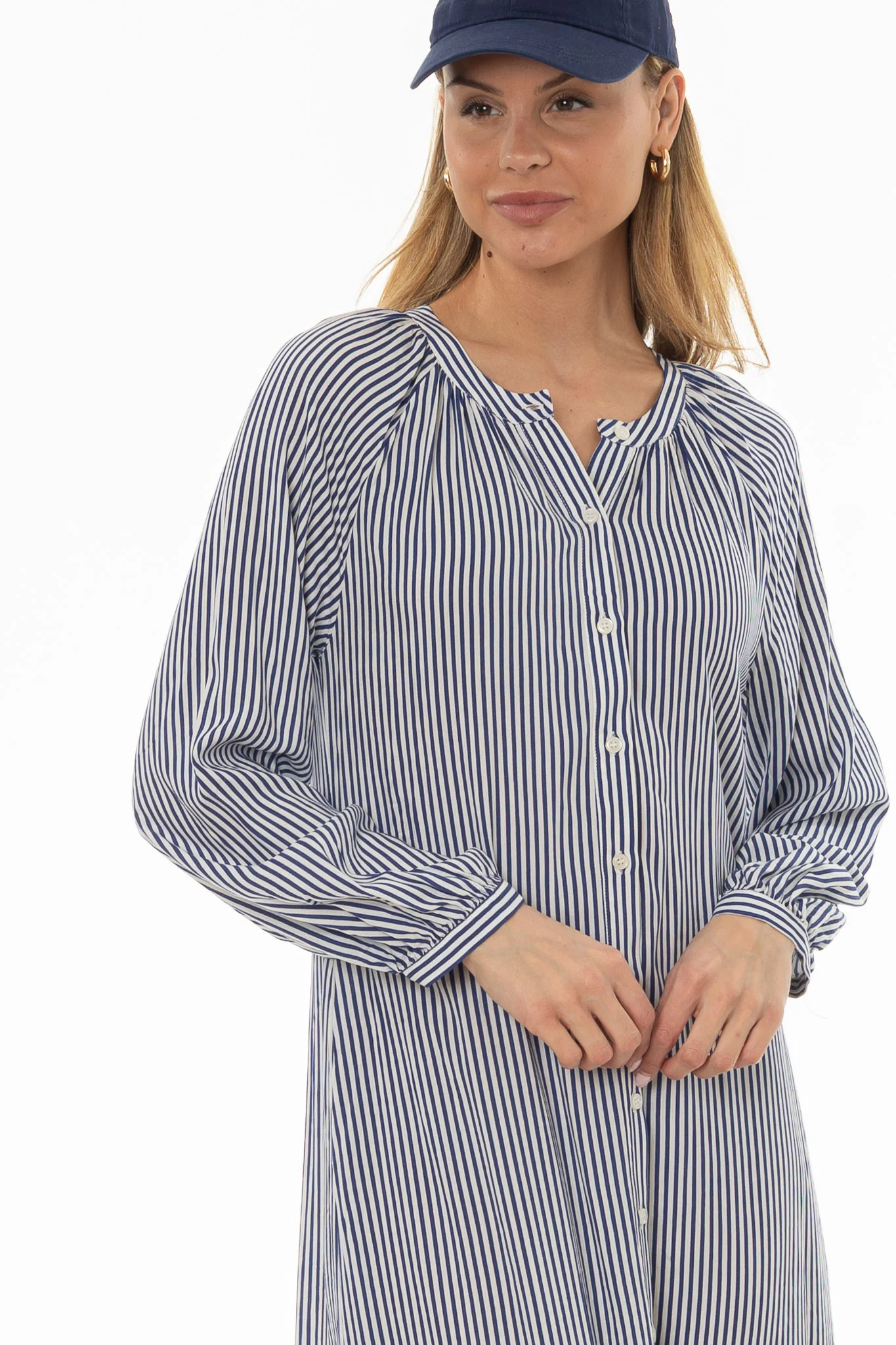 Blue Striped Cotton Maxi Dress - Image 2