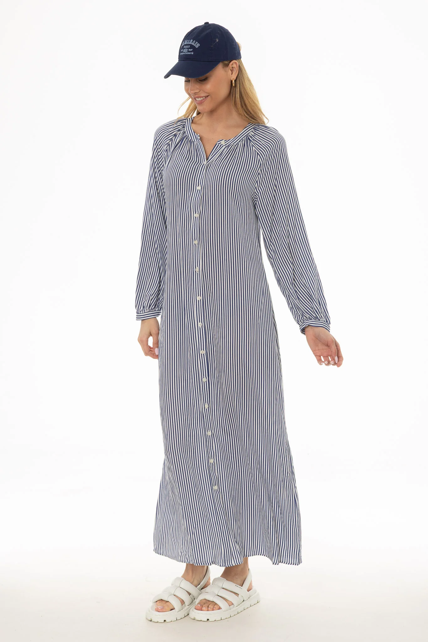 Blue Striped Cotton Maxi Dress - Image 3