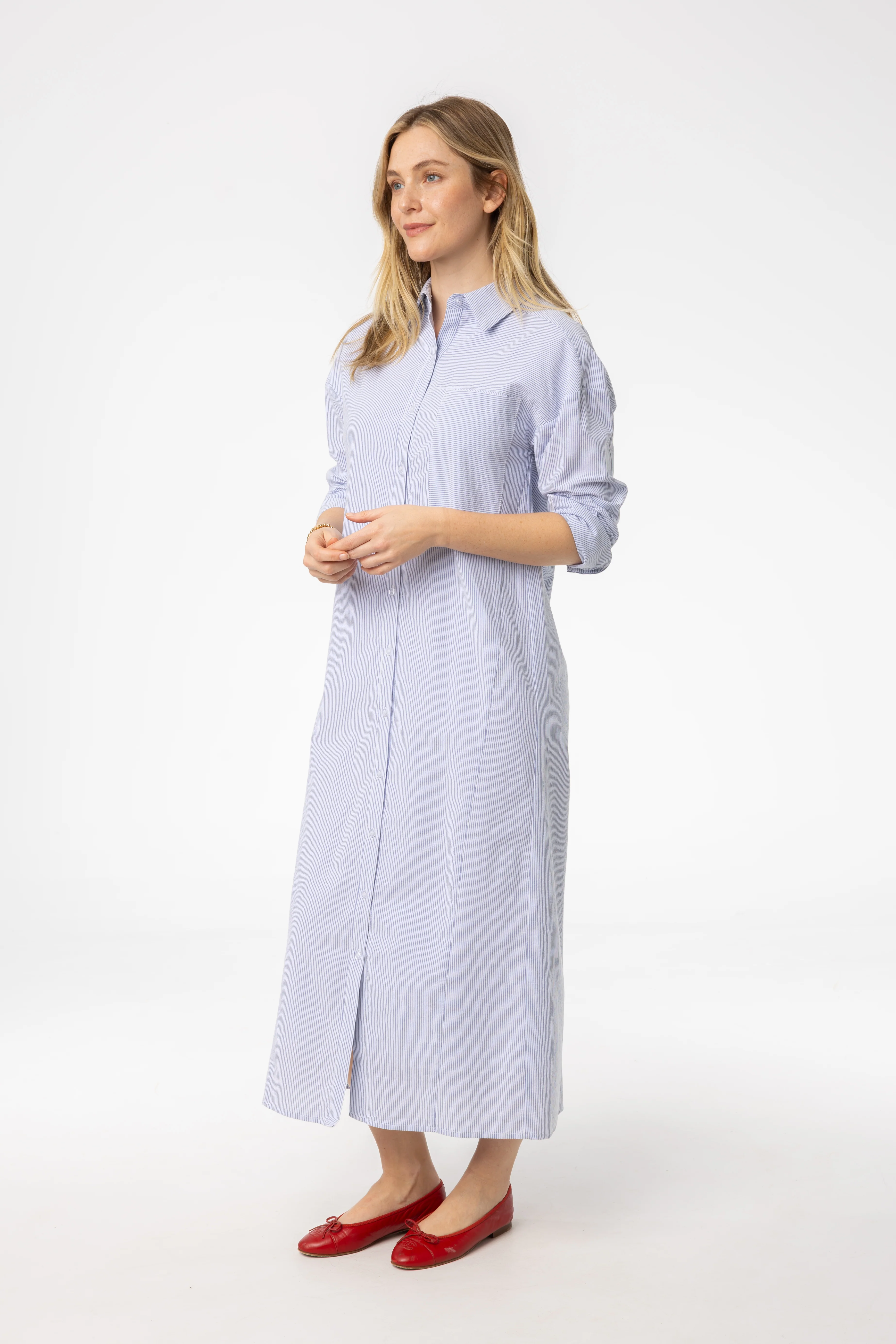 Blue Striped Maxi Shirt Dress - Image 2