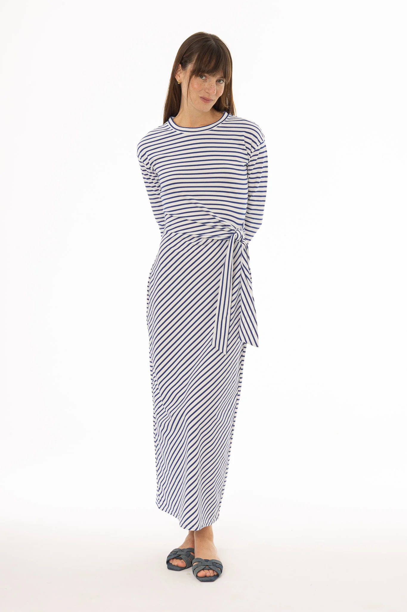 Blue Striped Tie Maxi Dress - Image 4