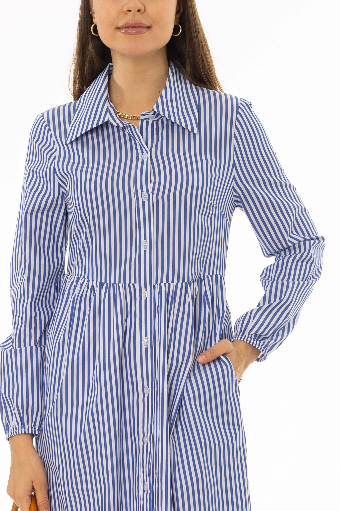 Blue Striped Waisted Maxi Dress - Image 2
