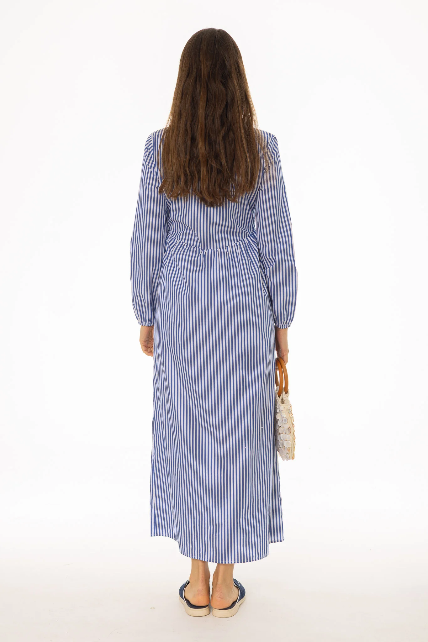 Blue Striped Waisted Maxi Dress - Image 4