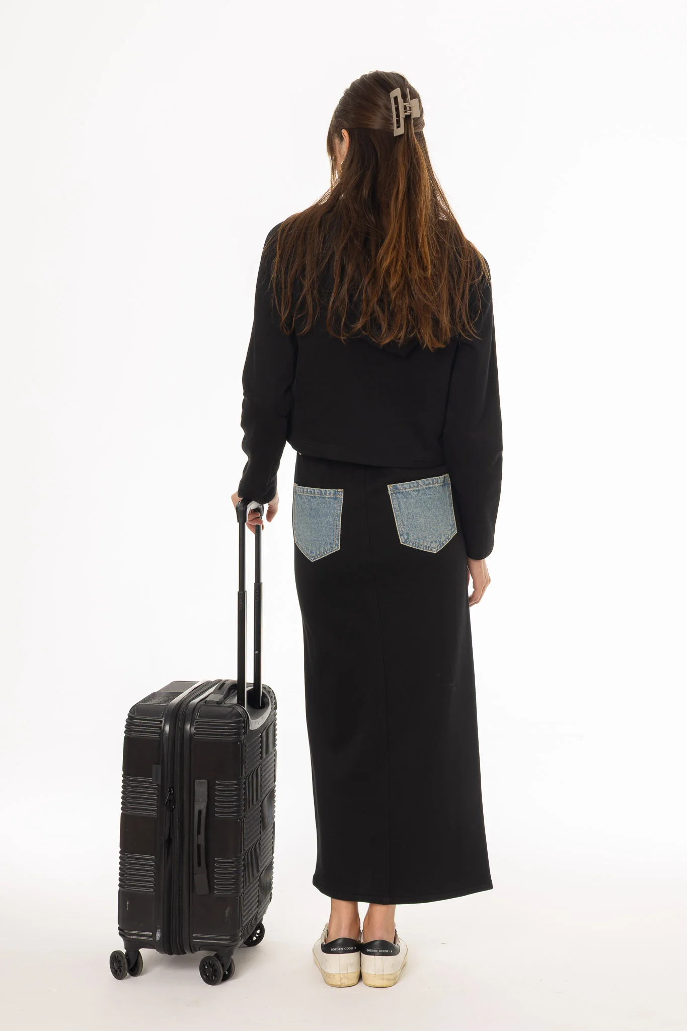 Blue Wash Denim Combo Maxi Skirt - Image 5
