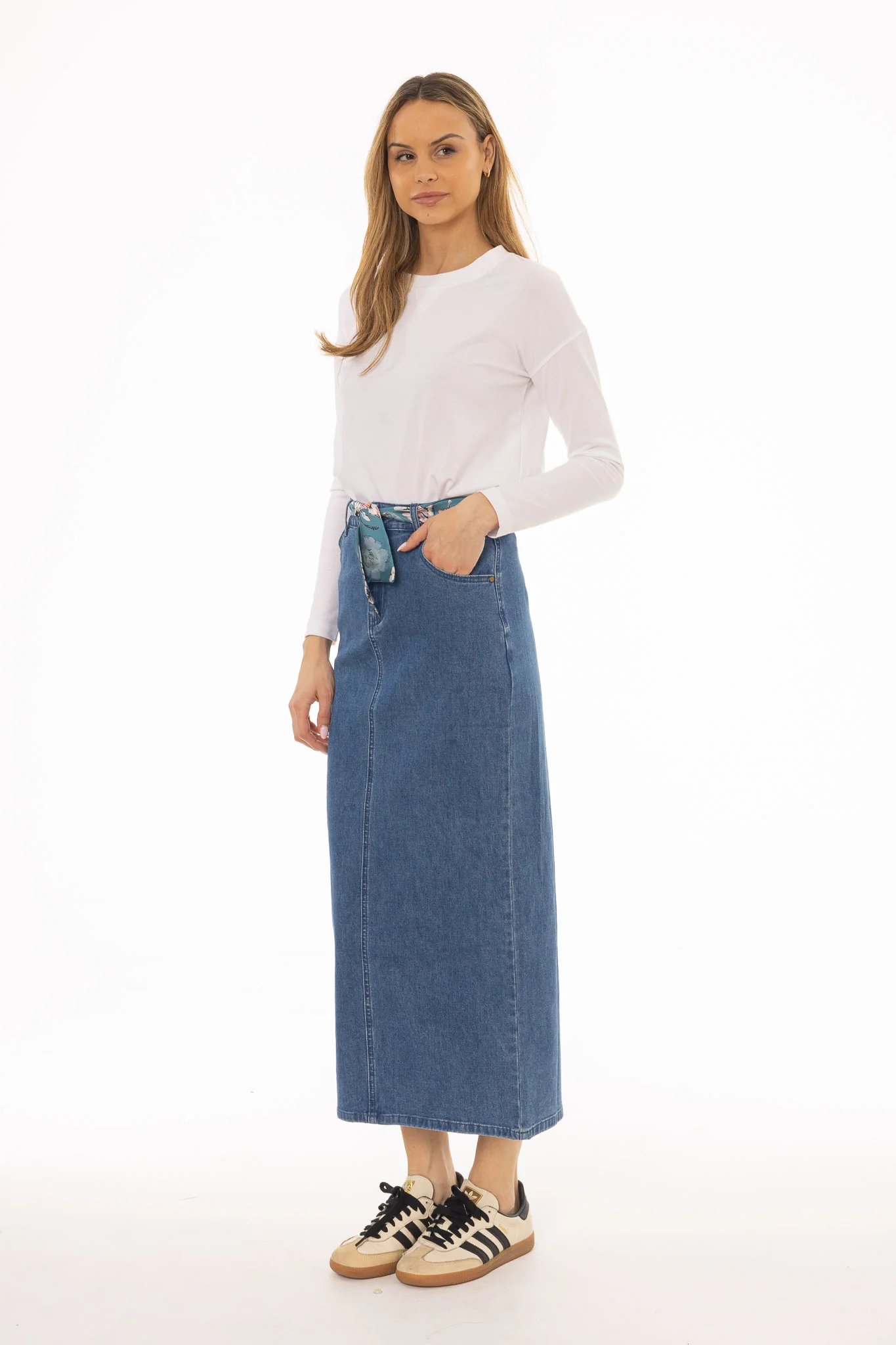Blue Zipper Denim Maxi Skirt - Image 3