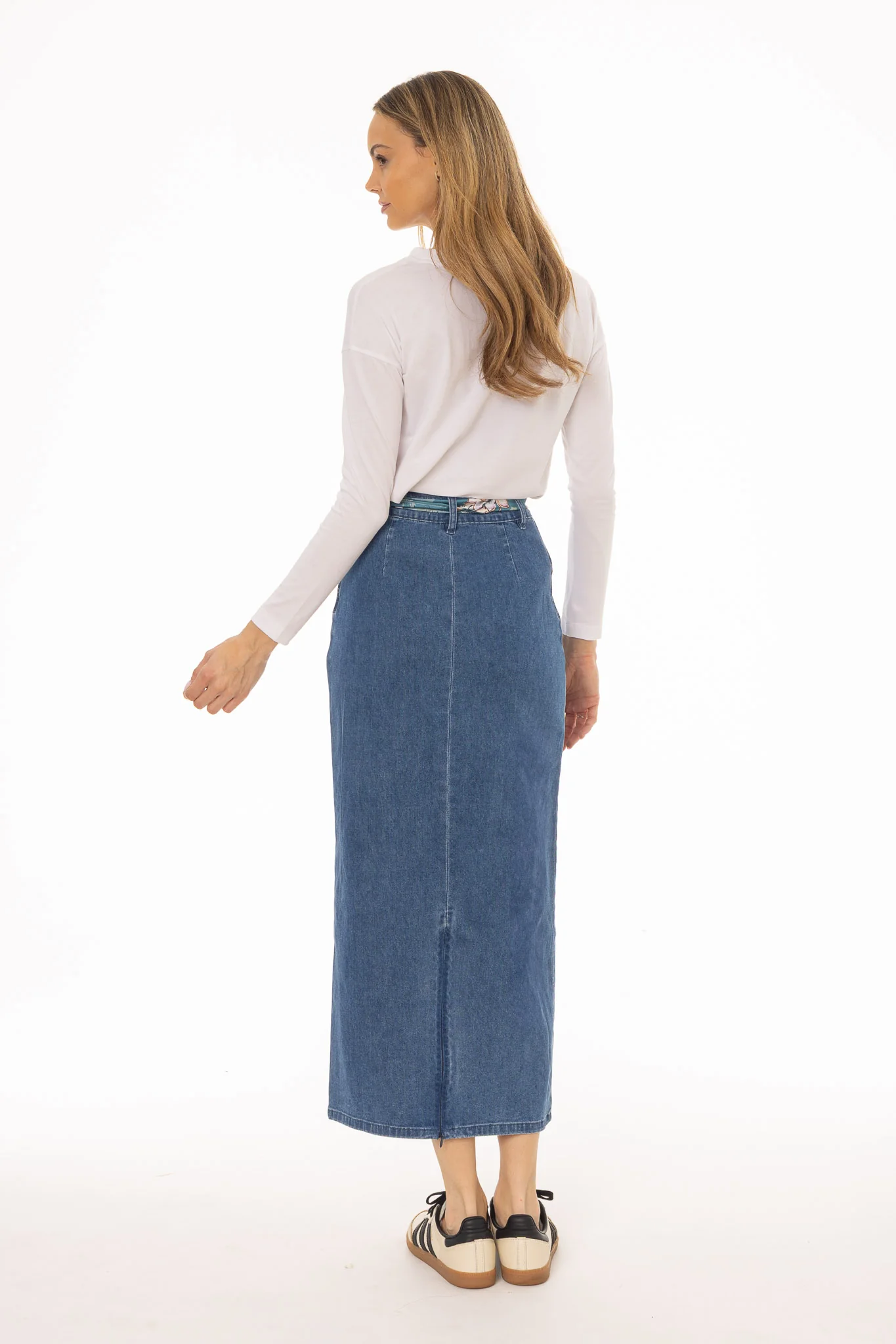 Blue Zipper Denim Maxi Skirt - Image 4