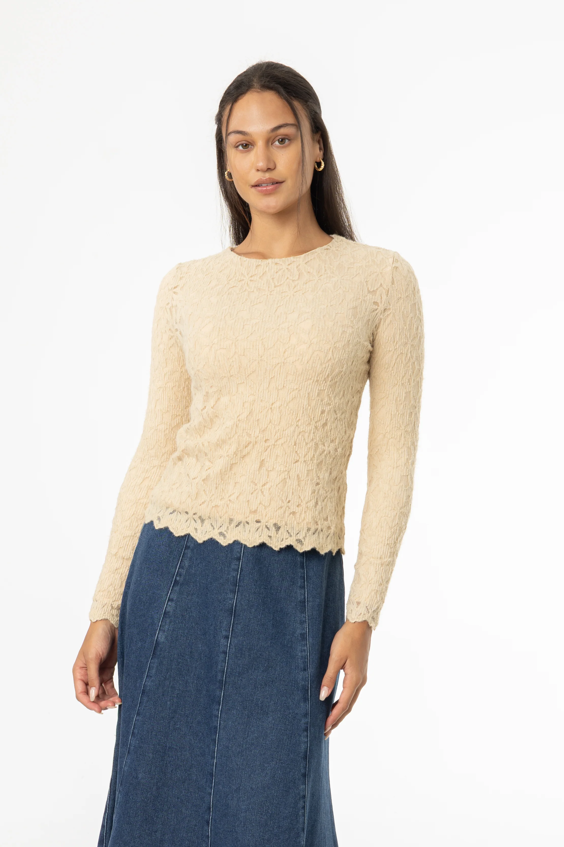 Bone Floral Scalloped Top - Image 3